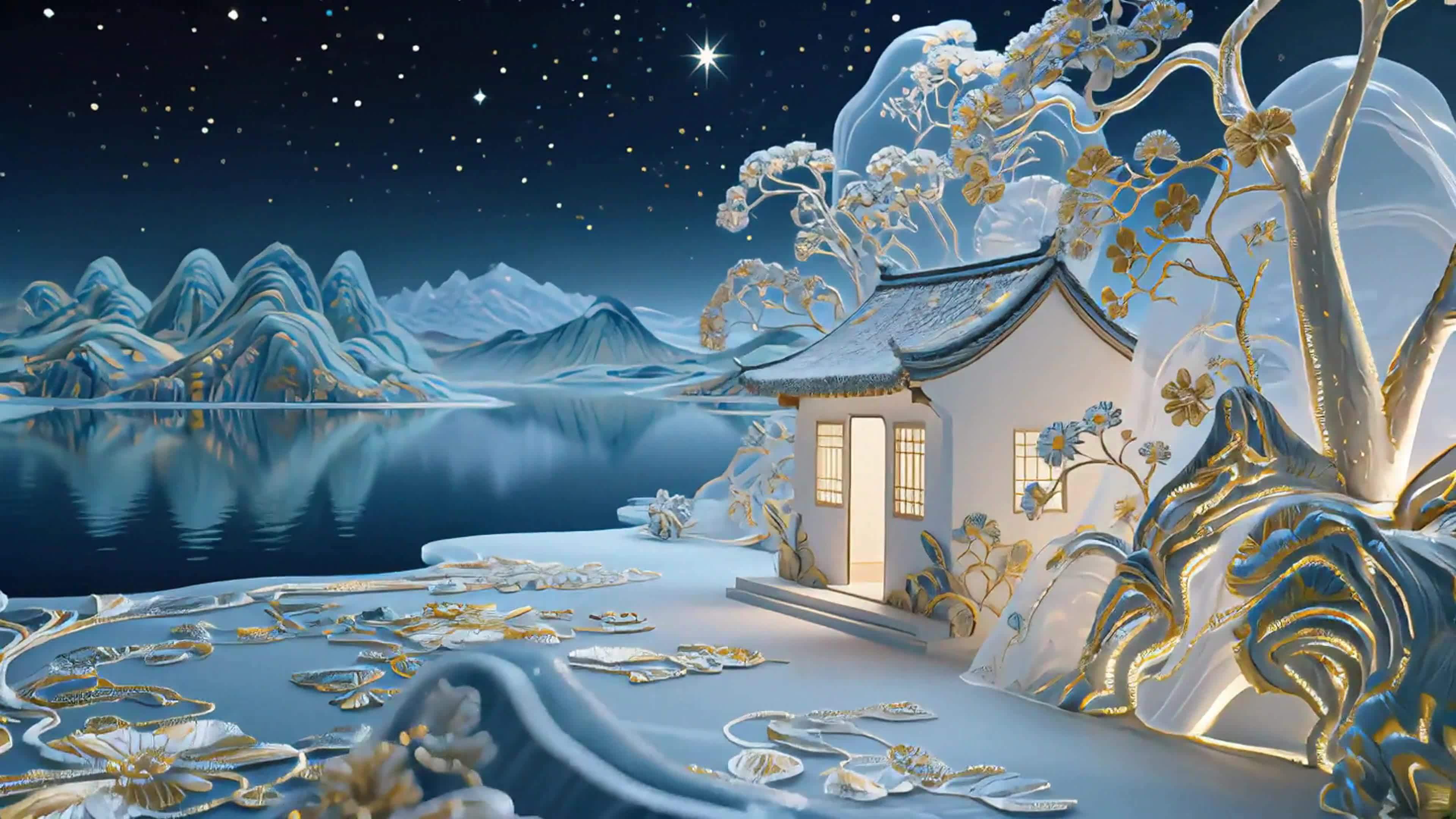 唯美水墨风山水虹桥视频素材画面2