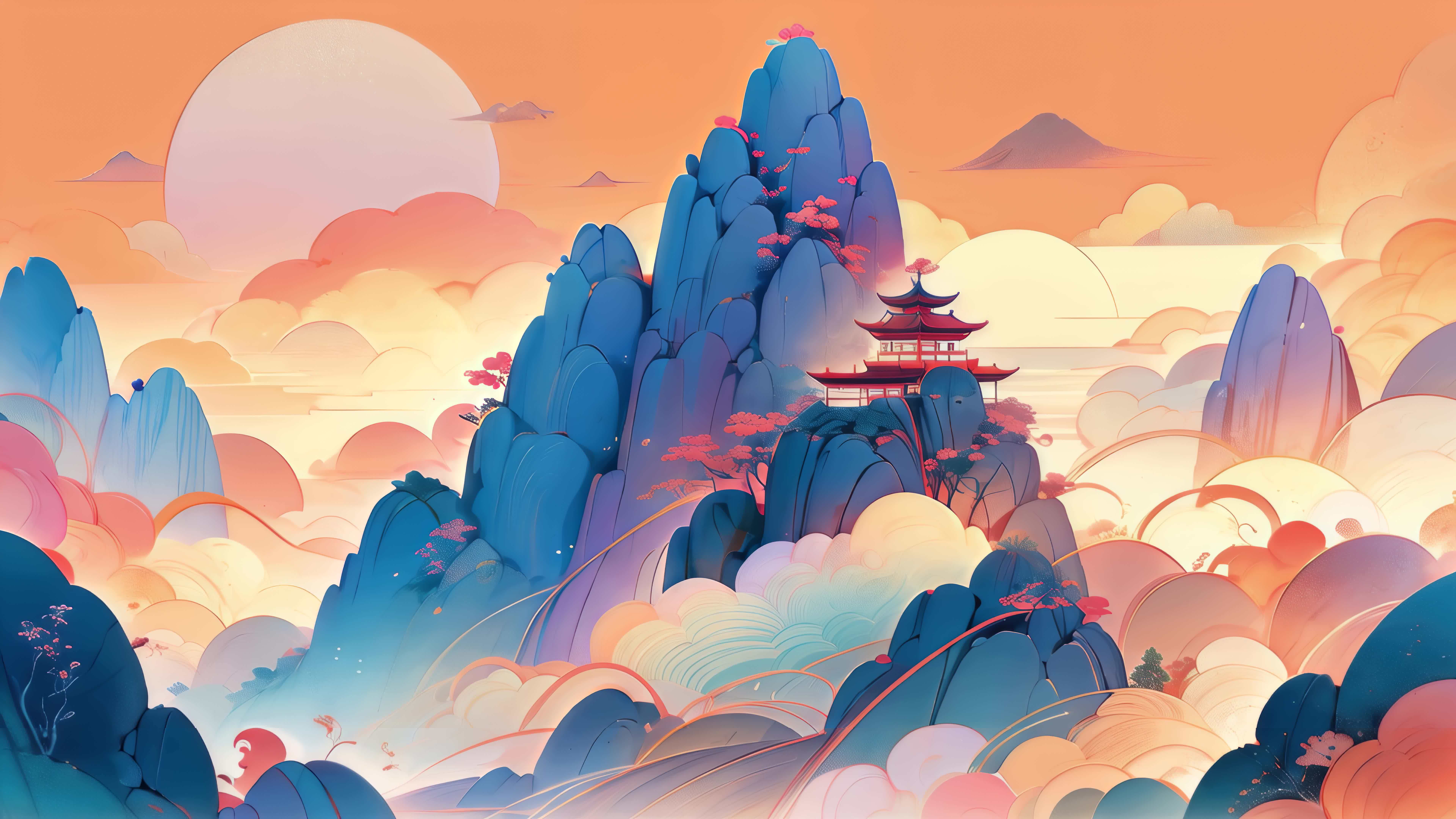 【8K】唯美水墨风山水画卷古风背景视频素材画面1