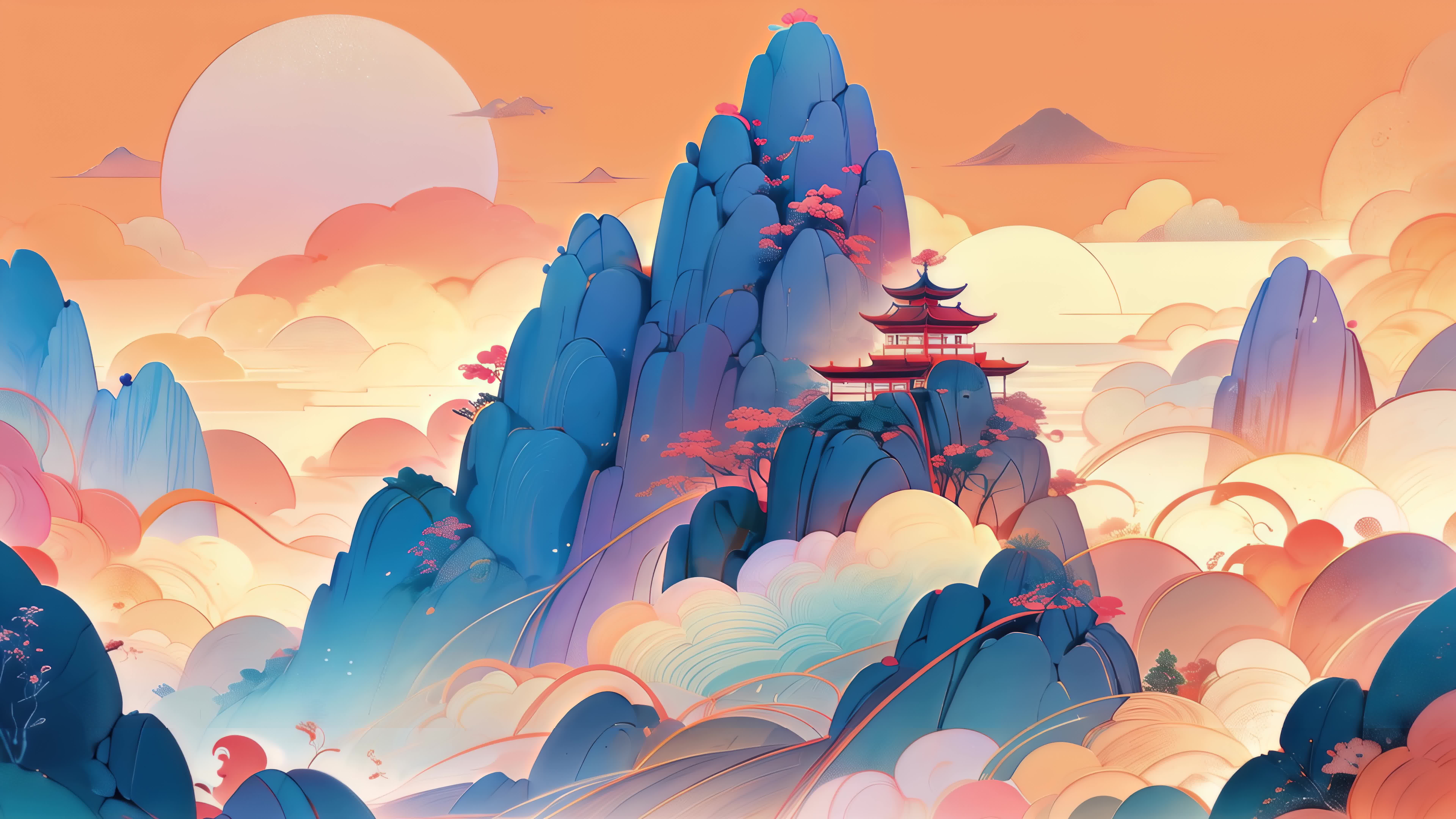 【8K】唯美水墨风山水画卷古风背景视频素材画面4