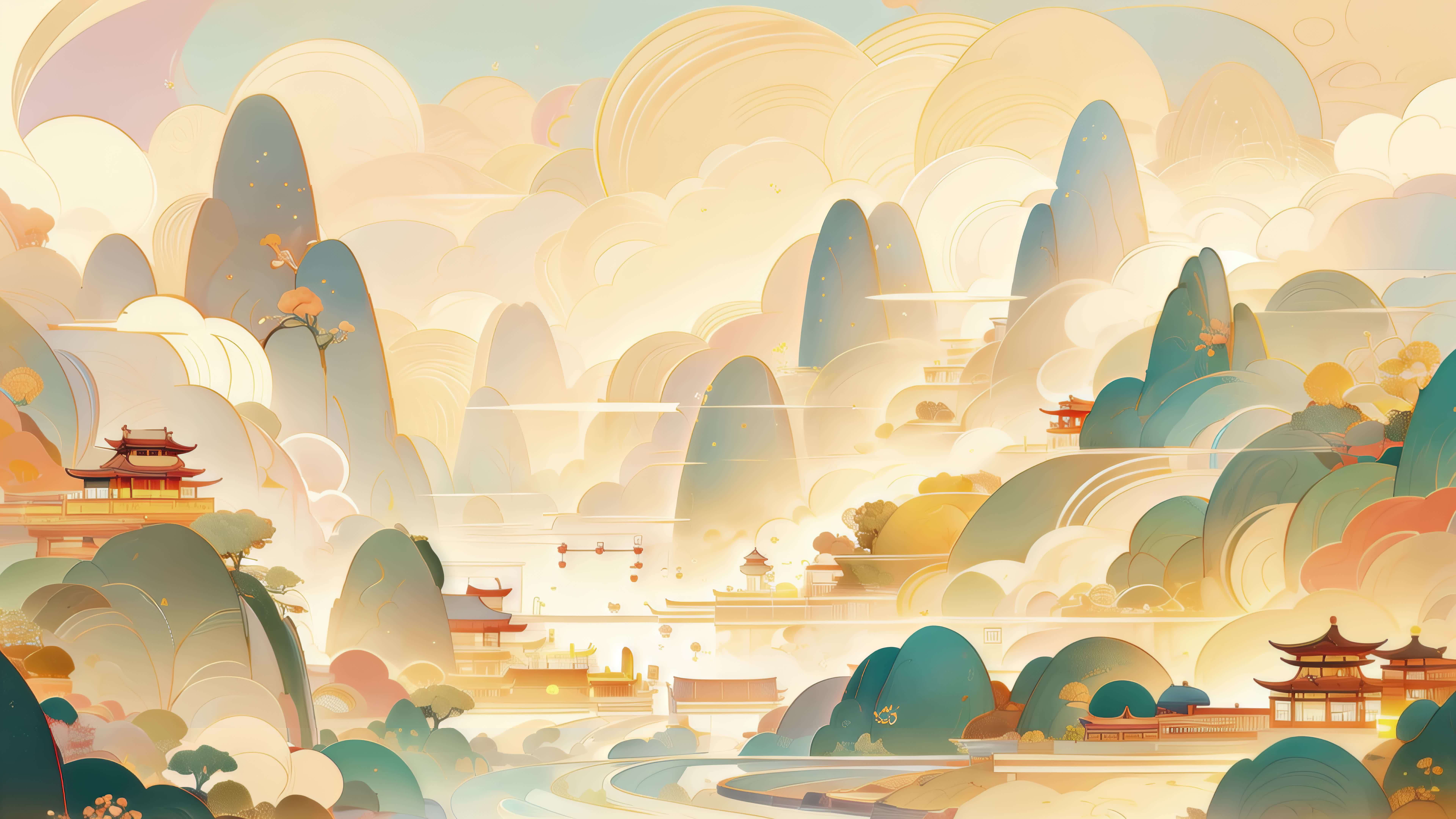 【8K】古风插画大屏背景水墨国风山水意境视频素材画面1