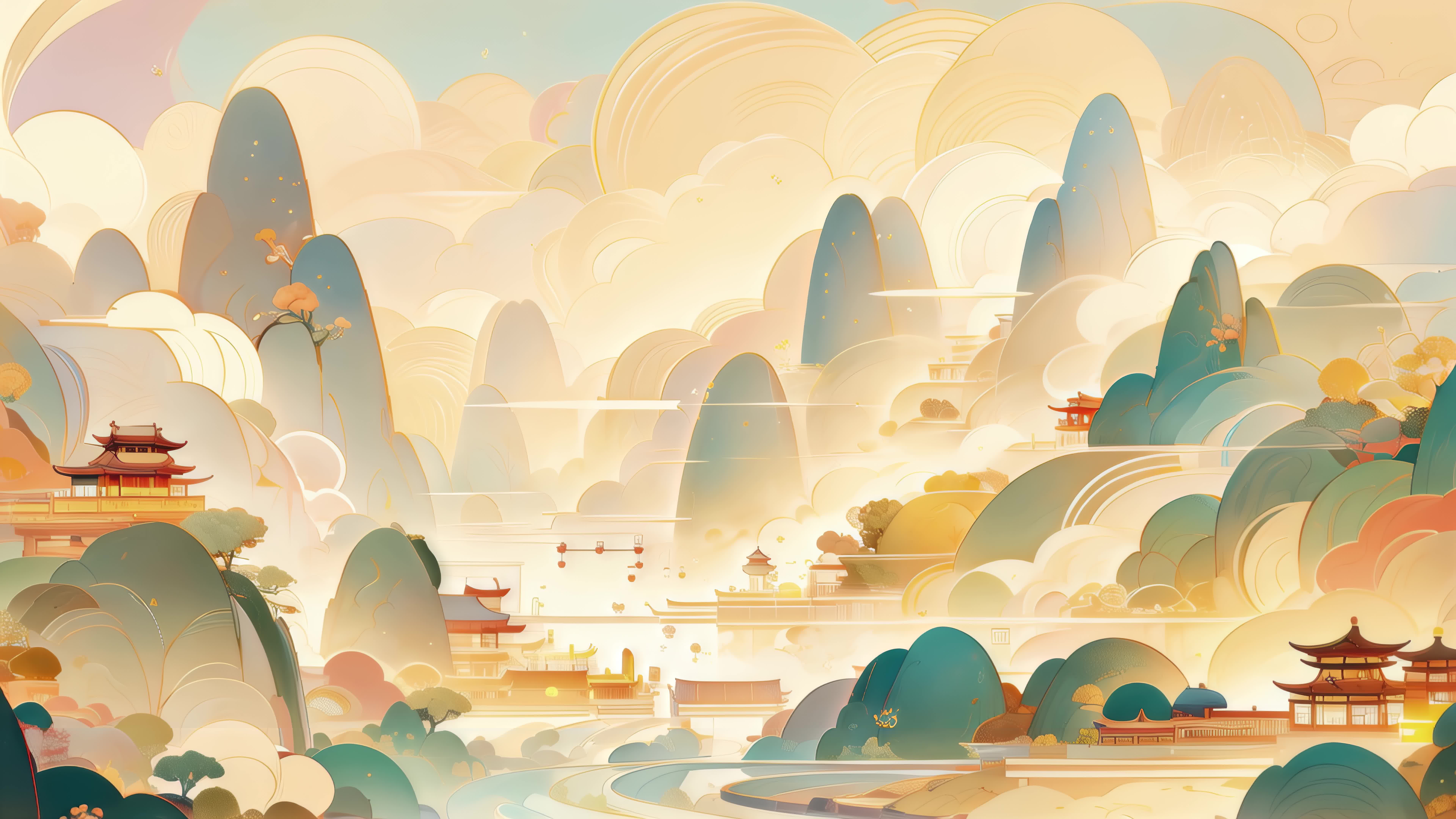 【8K】古风插画大屏背景水墨国风山水意境视频素材画面2