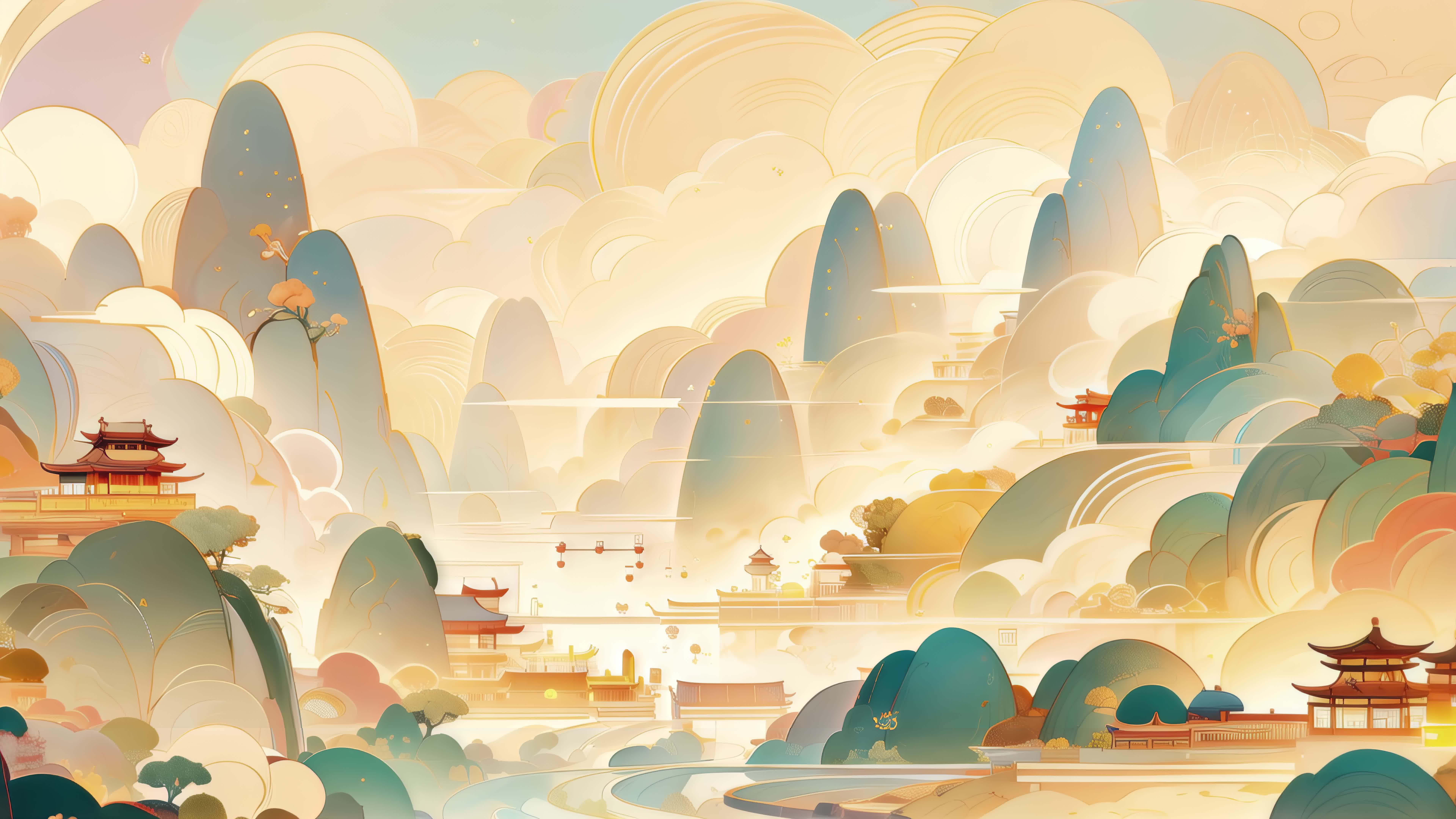 【8K】古风插画大屏背景水墨国风山水意境视频素材画面4