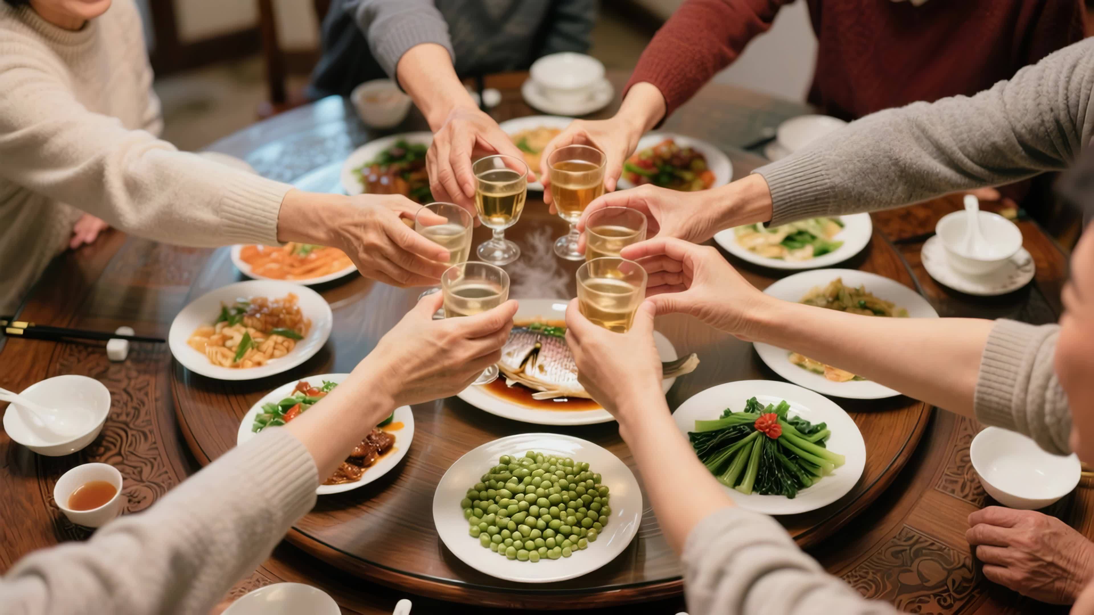 团圆饭举杯庆祝视频素材画面1