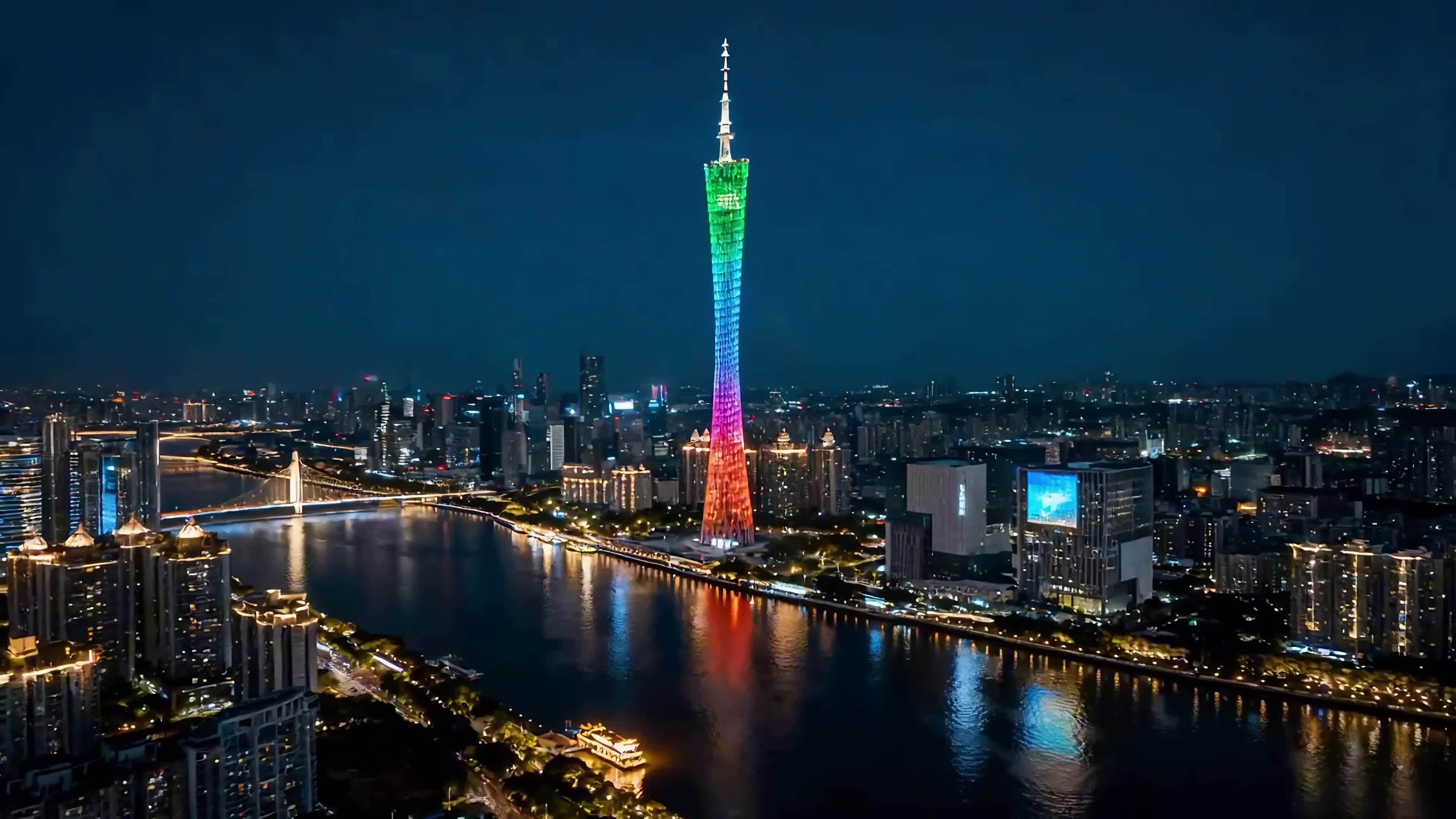 广州塔夜景延时视频素材画面1
