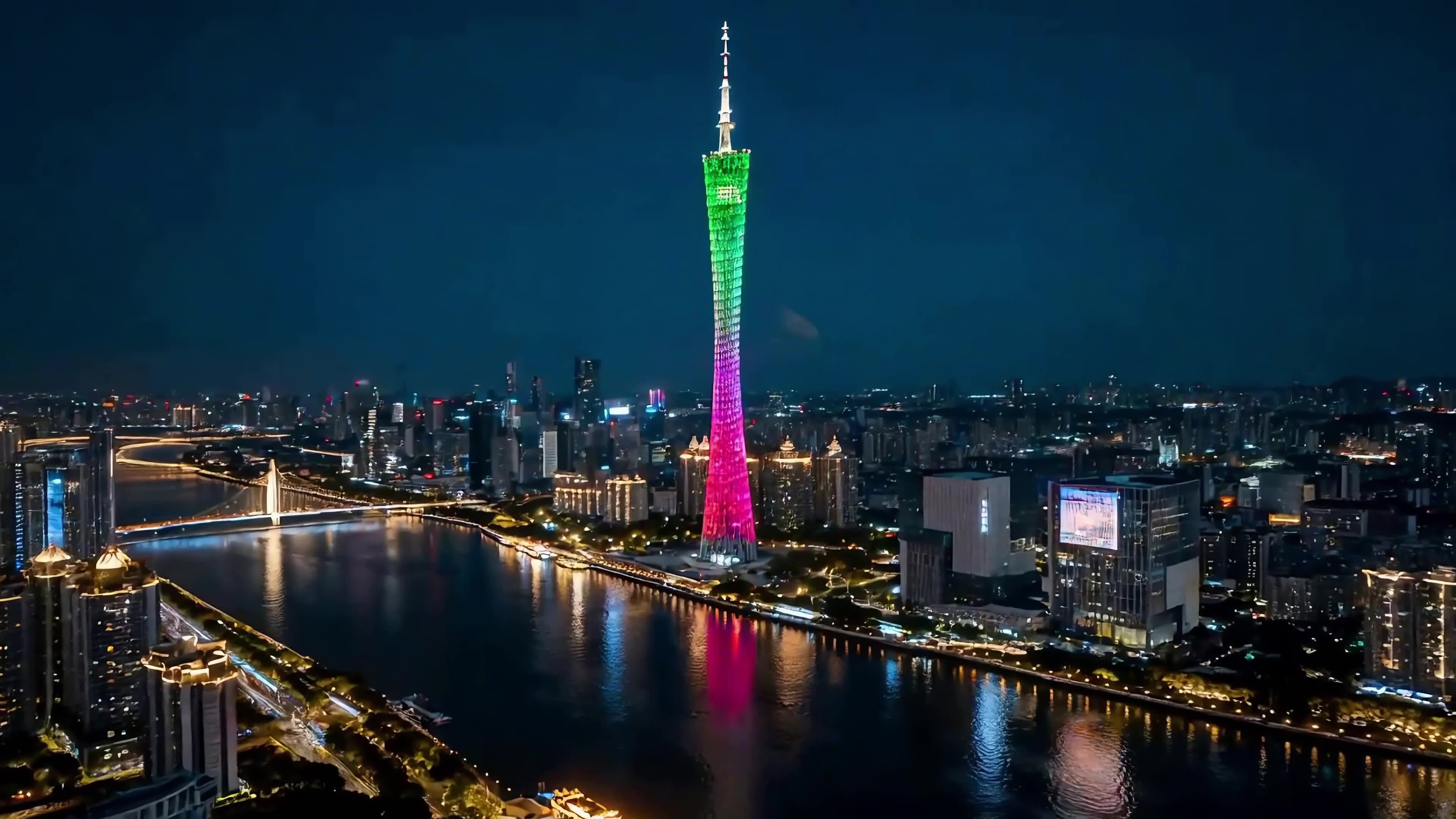 广州塔夜景延时视频素材画面2