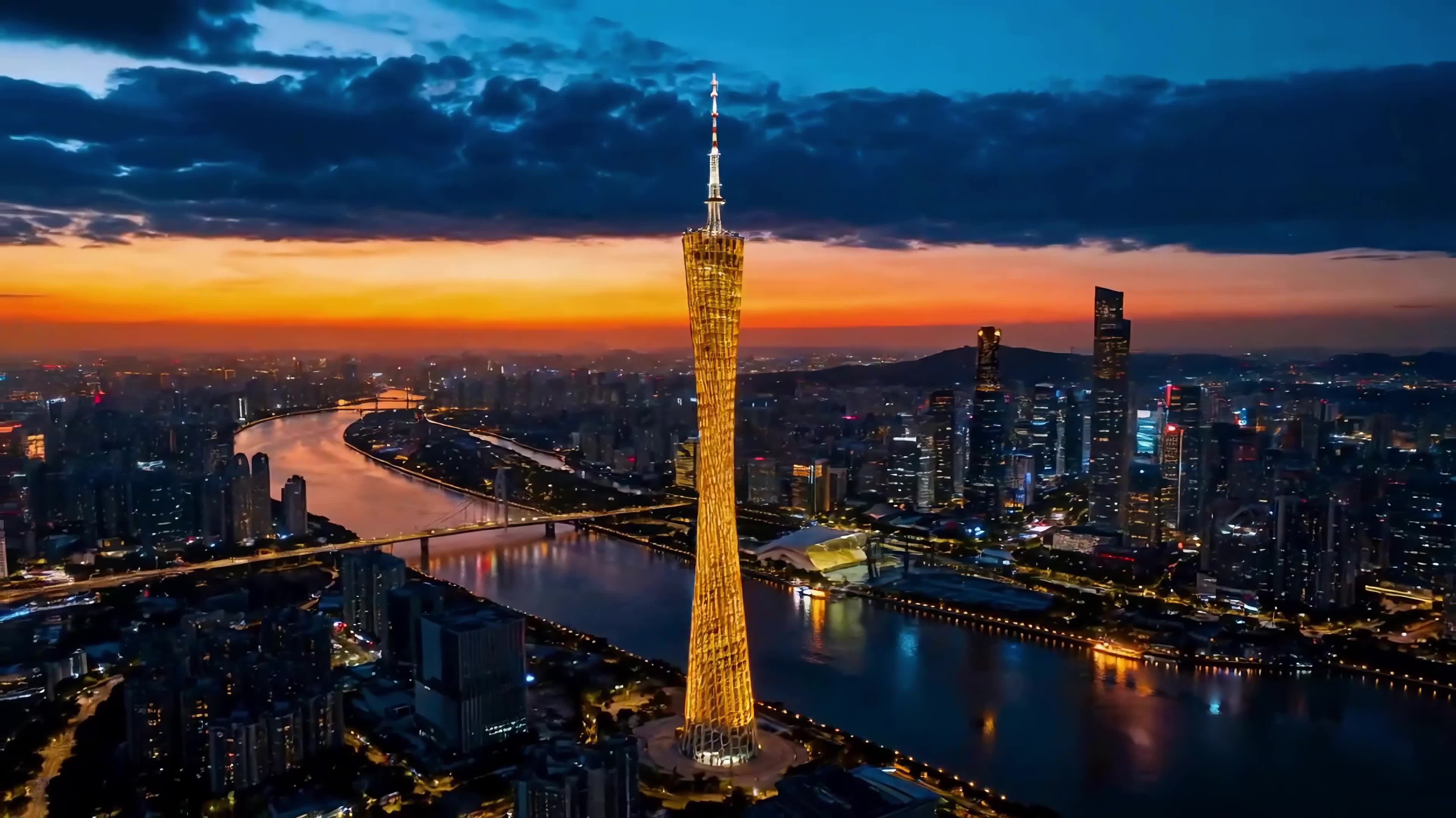 广州塔夜景延时视频素材画面4