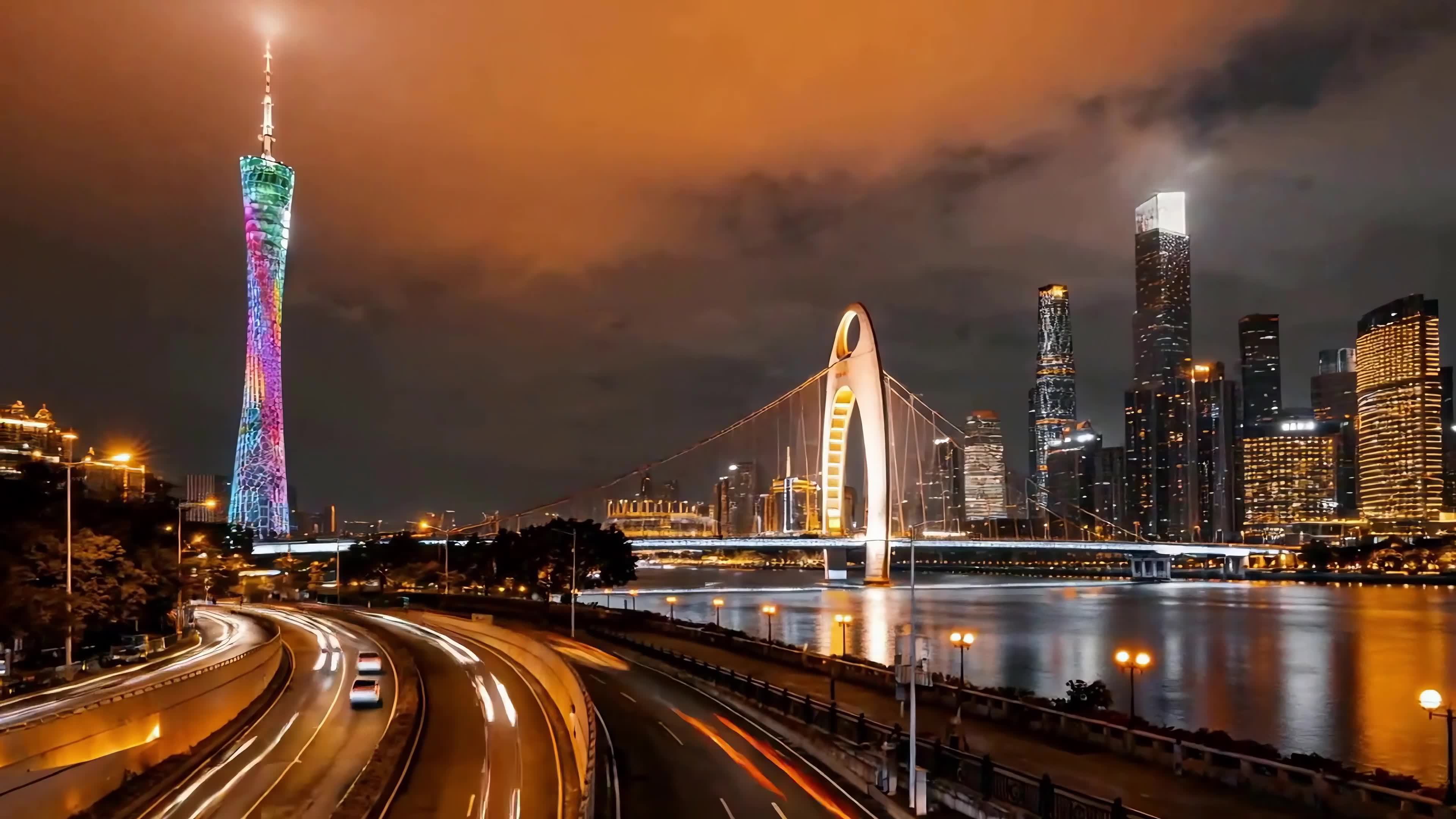 广州城市夜景航拍视频素材画面4
