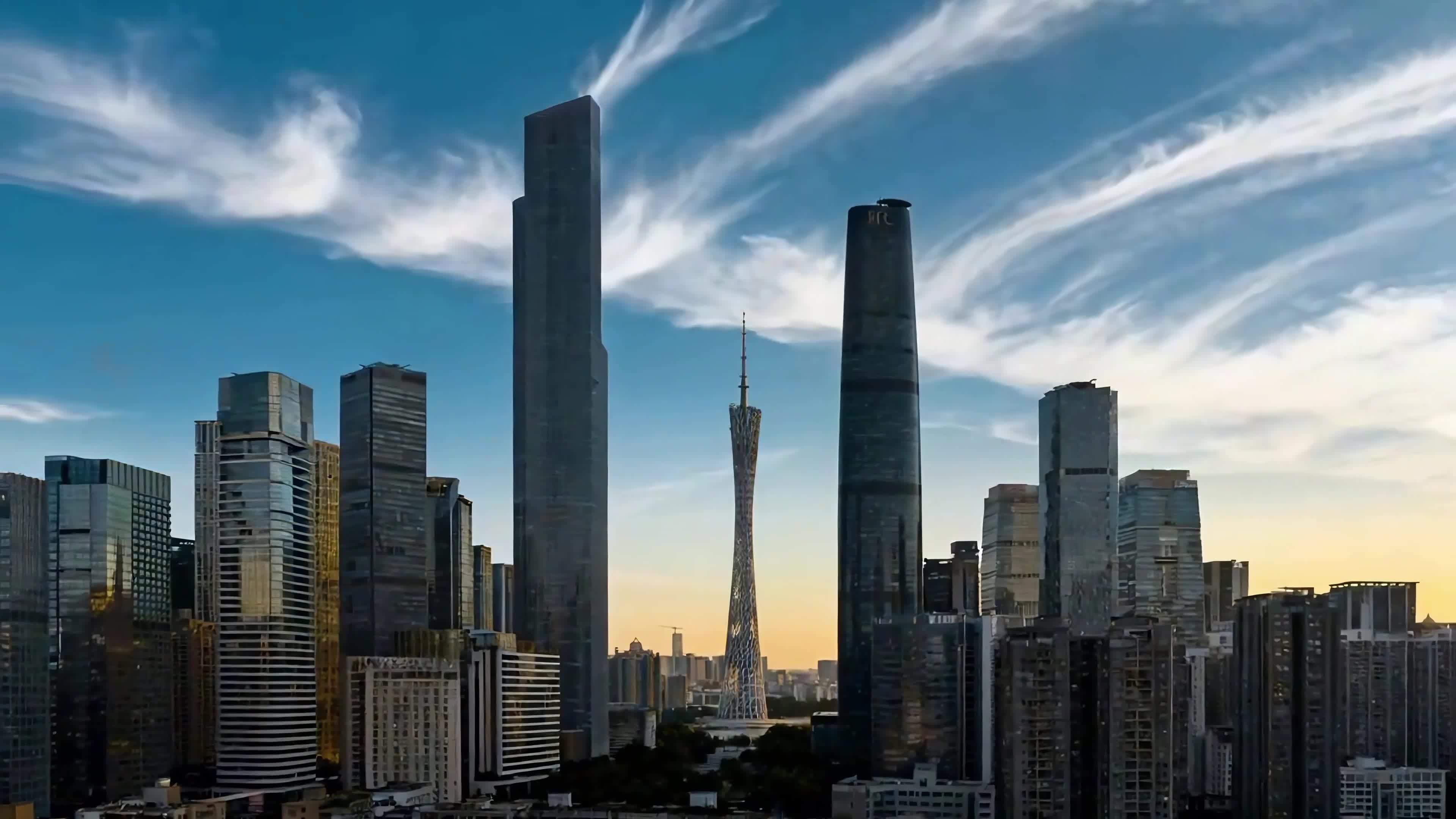 广州城市天际线航拍视频素材画面1