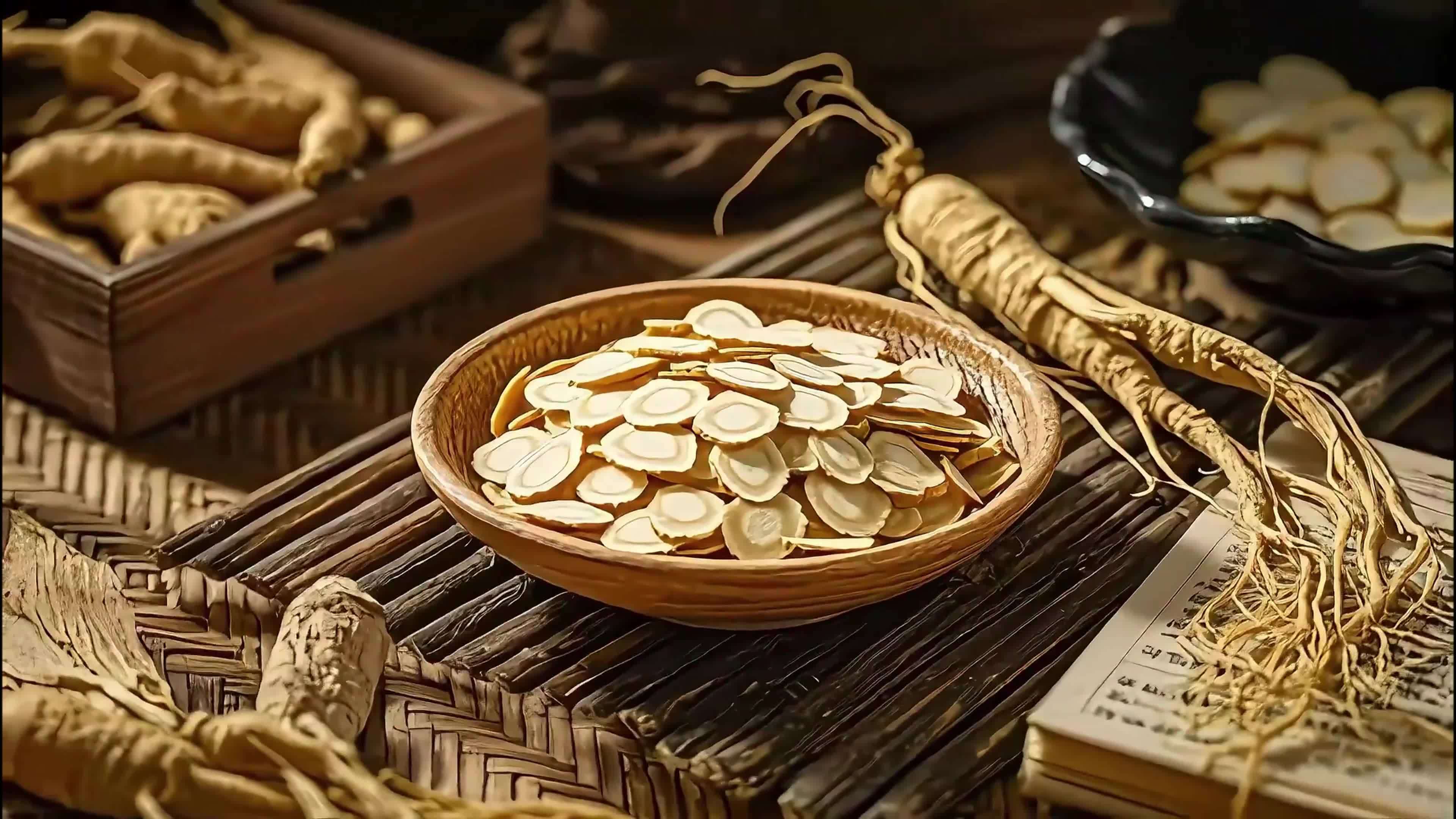 人参切片中草药参片视频素材画面2