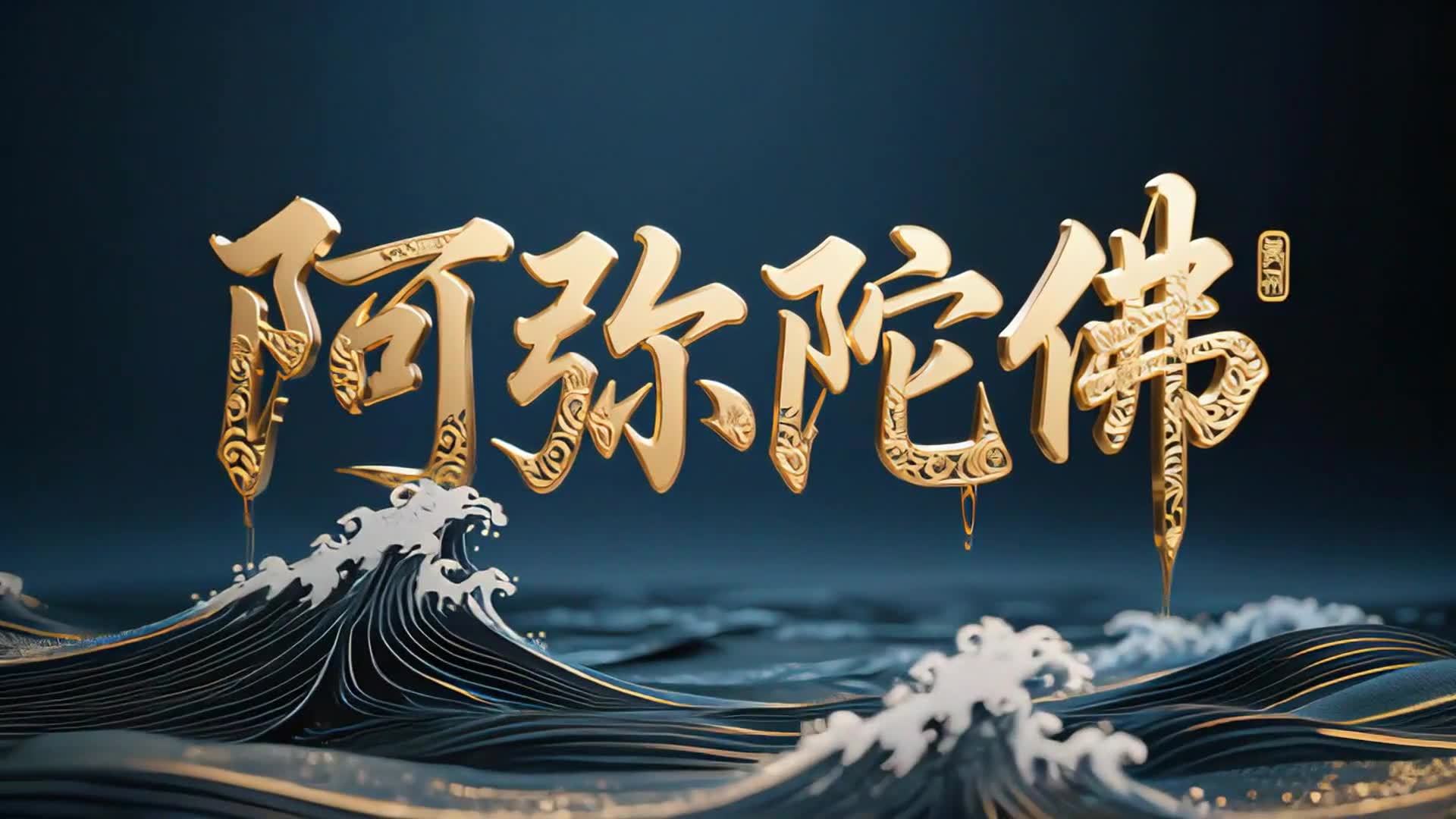 金色阿弥陀佛海浪涌动视频素材画面1