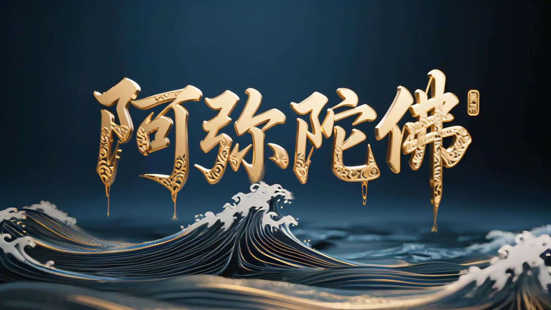 金色阿弥陀佛海浪涌动视频素材画面2