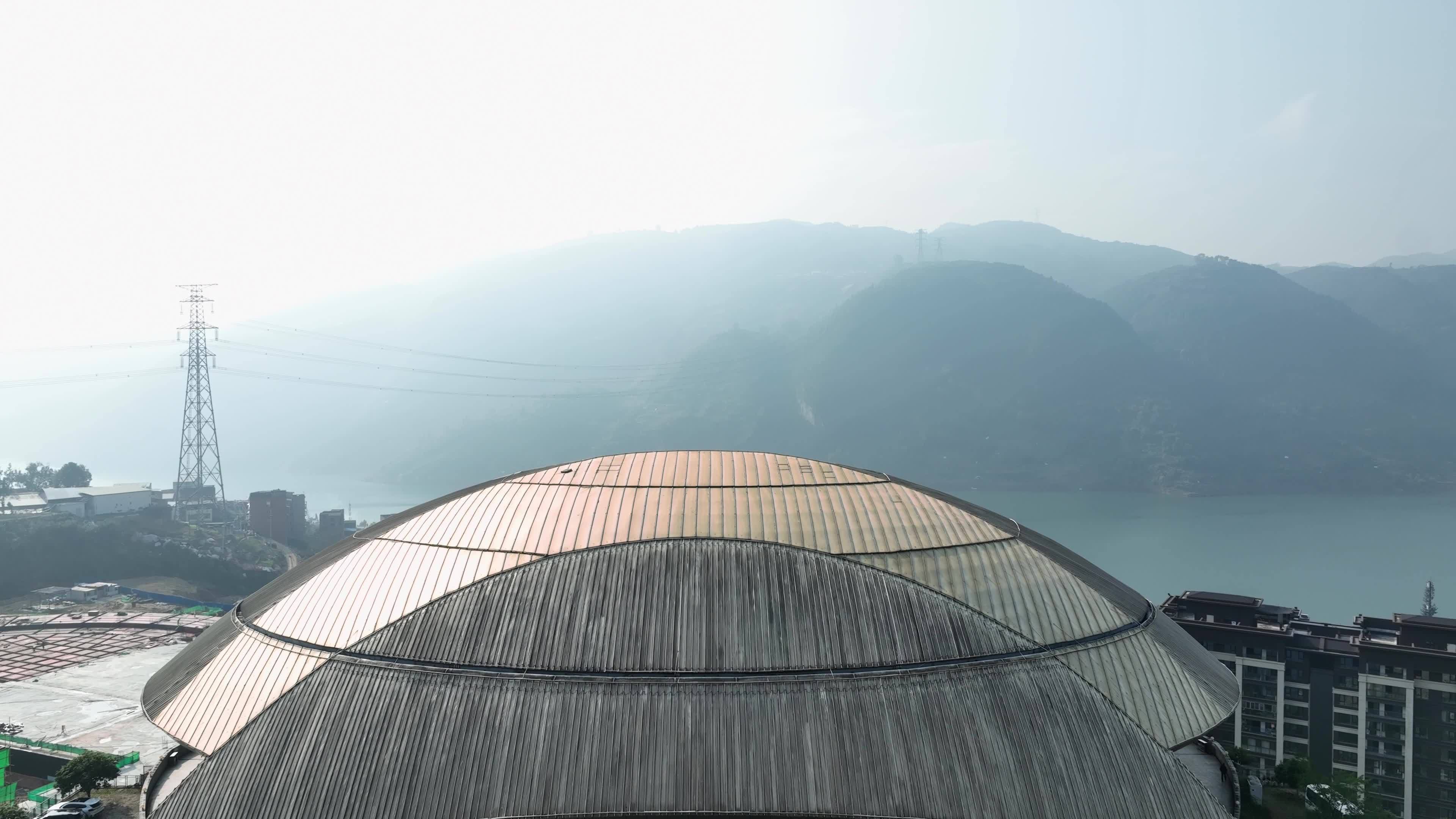 航拍重庆奉节县建设中体育馆视频素材画面3