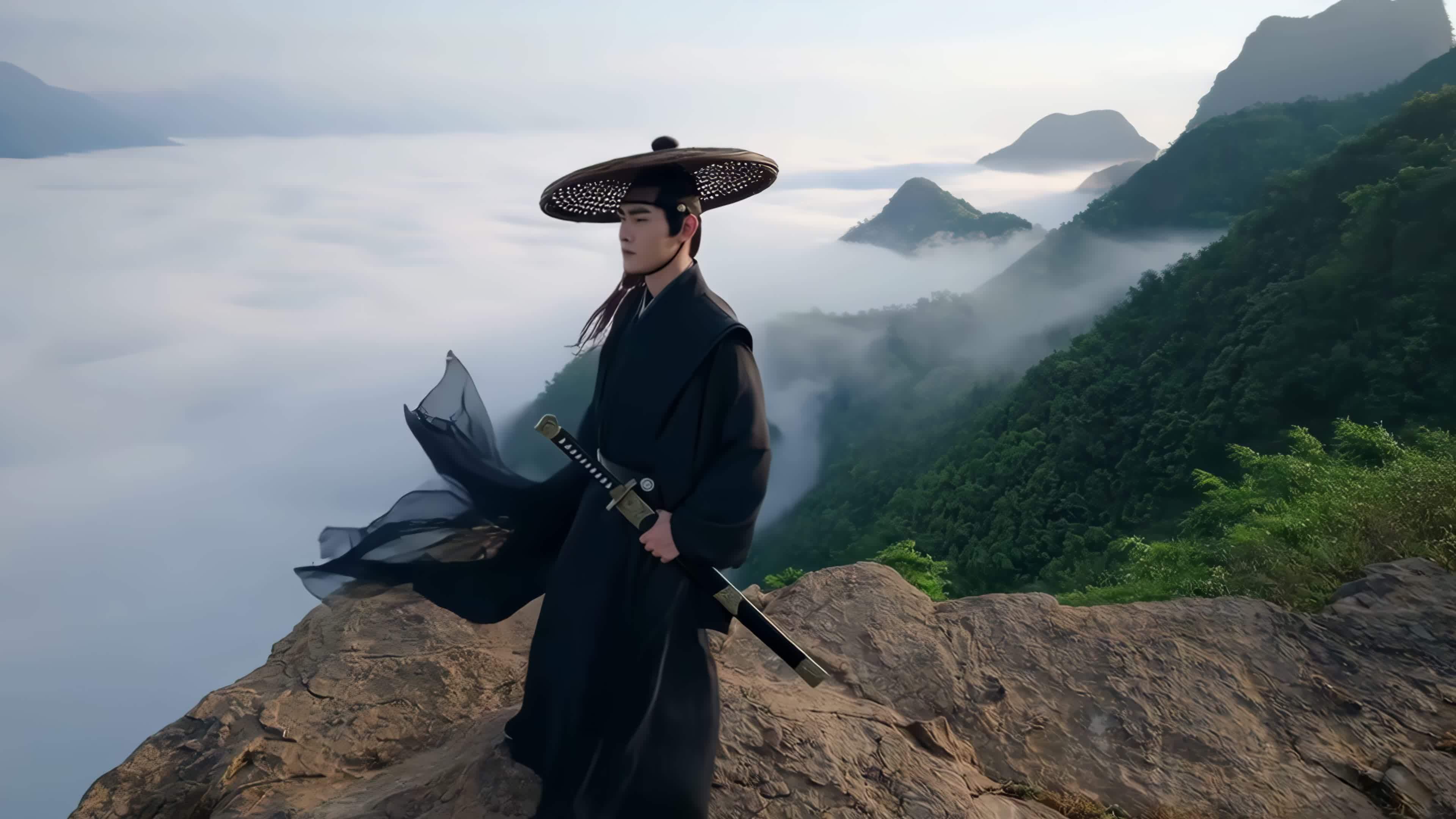 云雾山巅侠客风范视频素材画面4