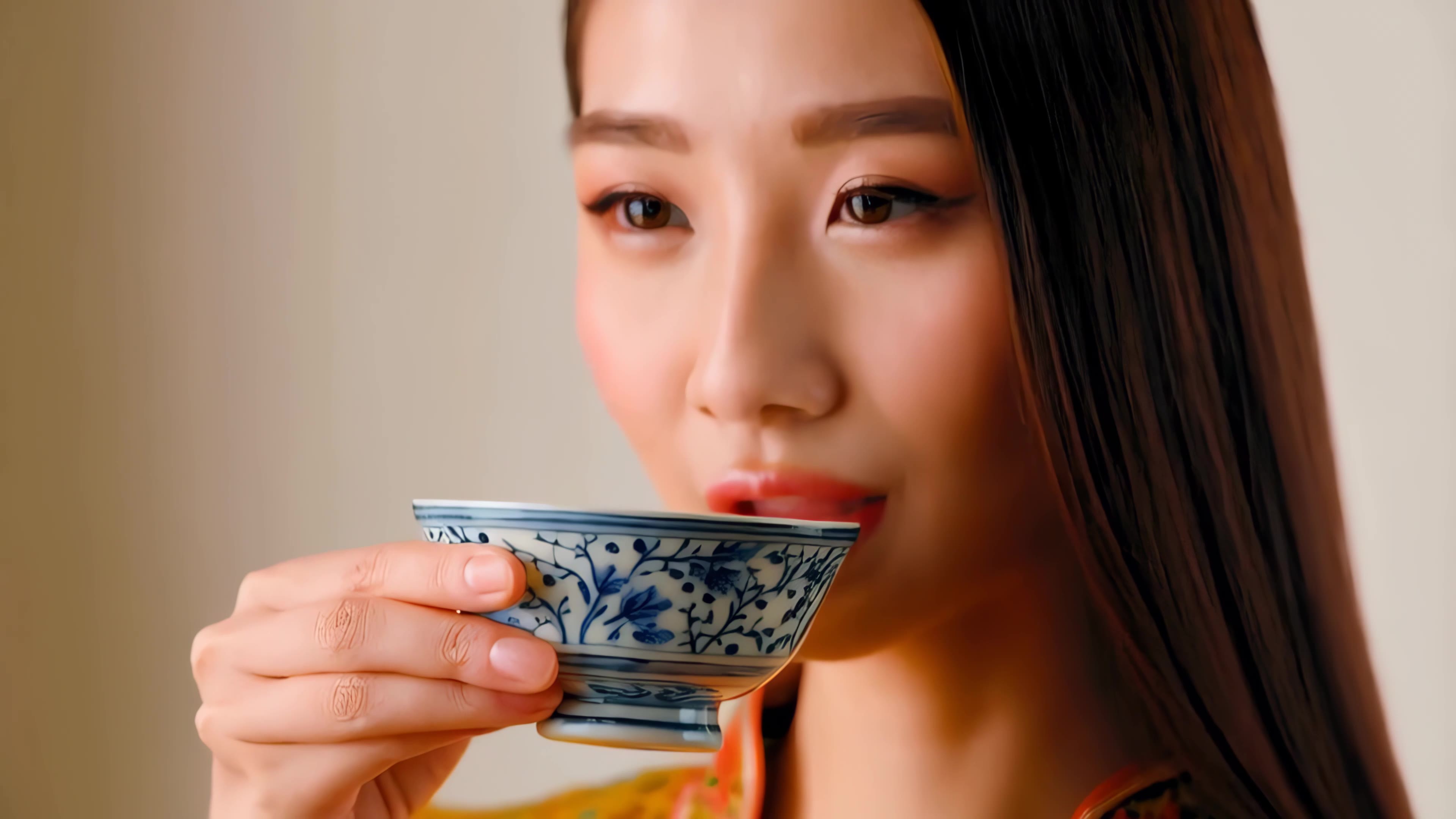 女子品茗东方韵味视频素材画面3