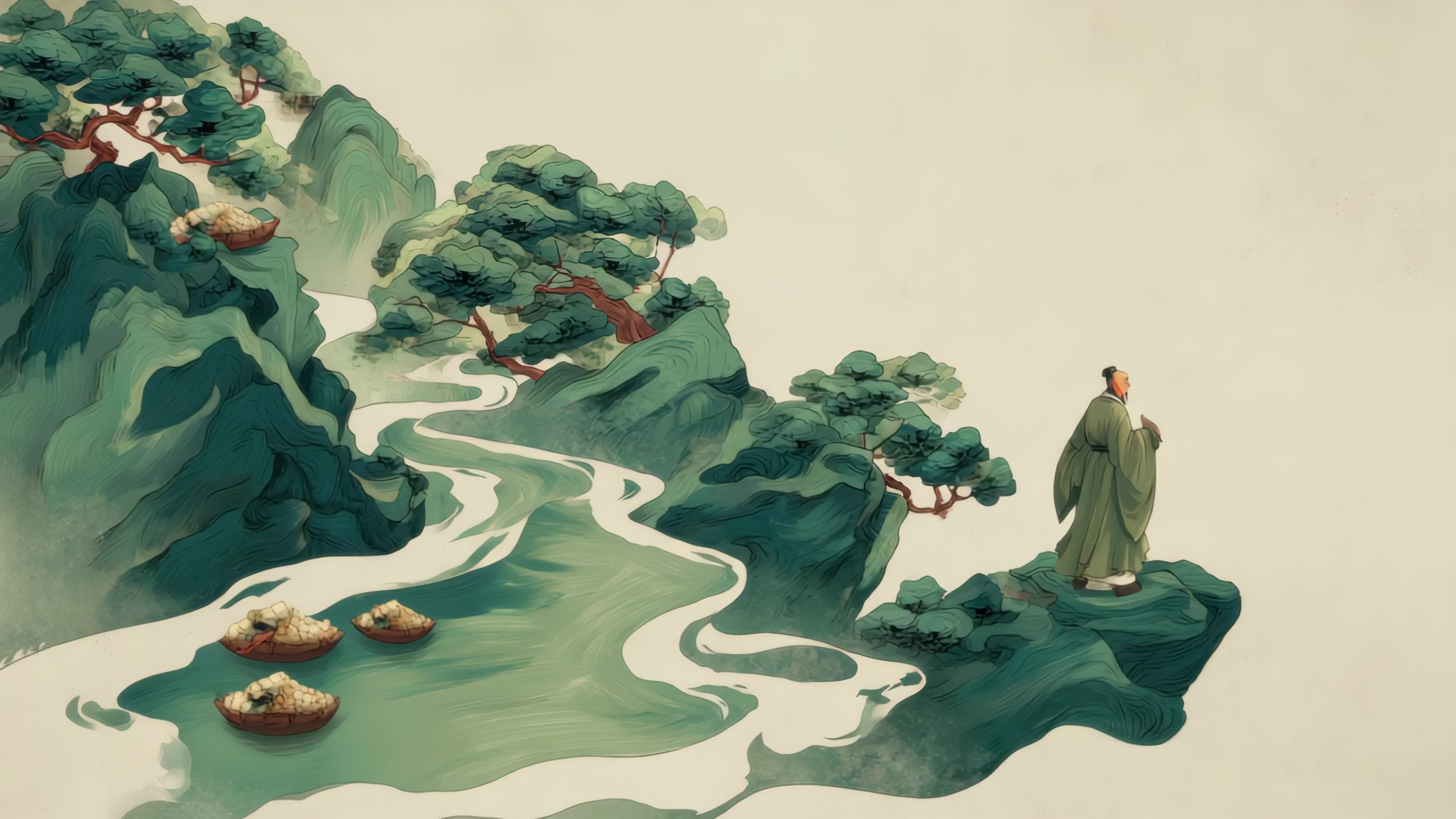 古风人物立于山水间视频素材画面1
