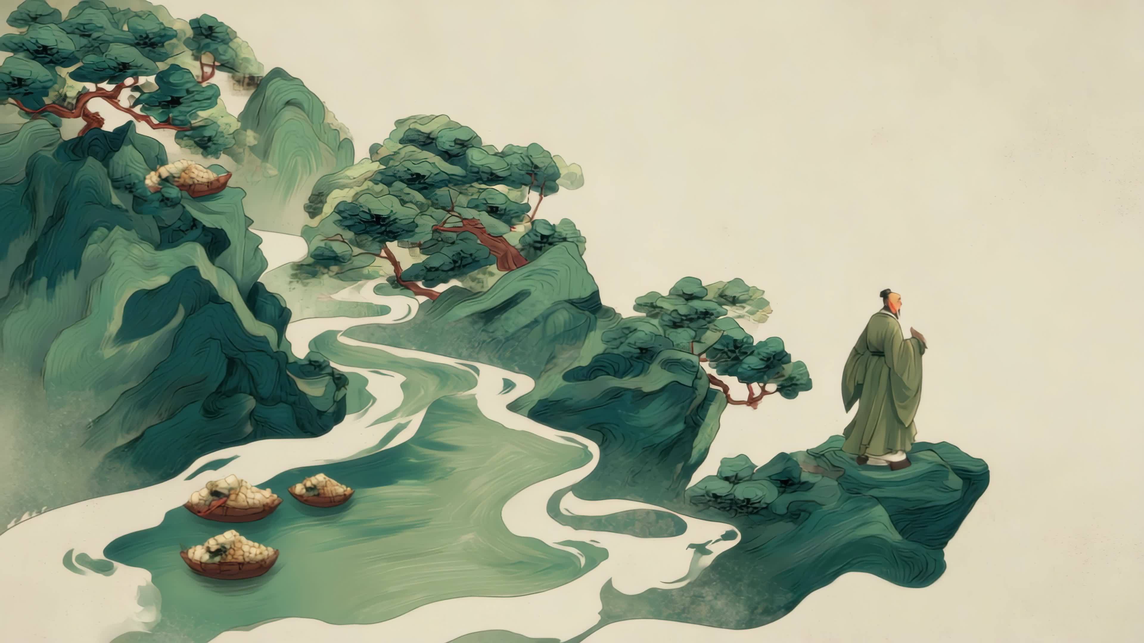 古风人物立于山水间视频素材画面2