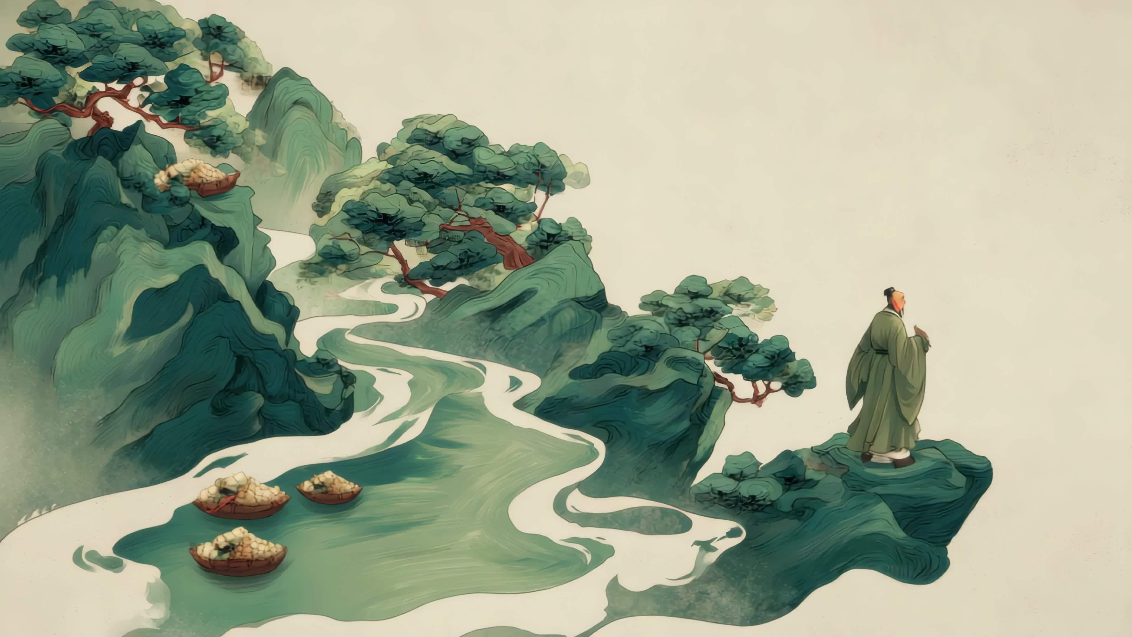古风人物立于山水间视频素材画面4