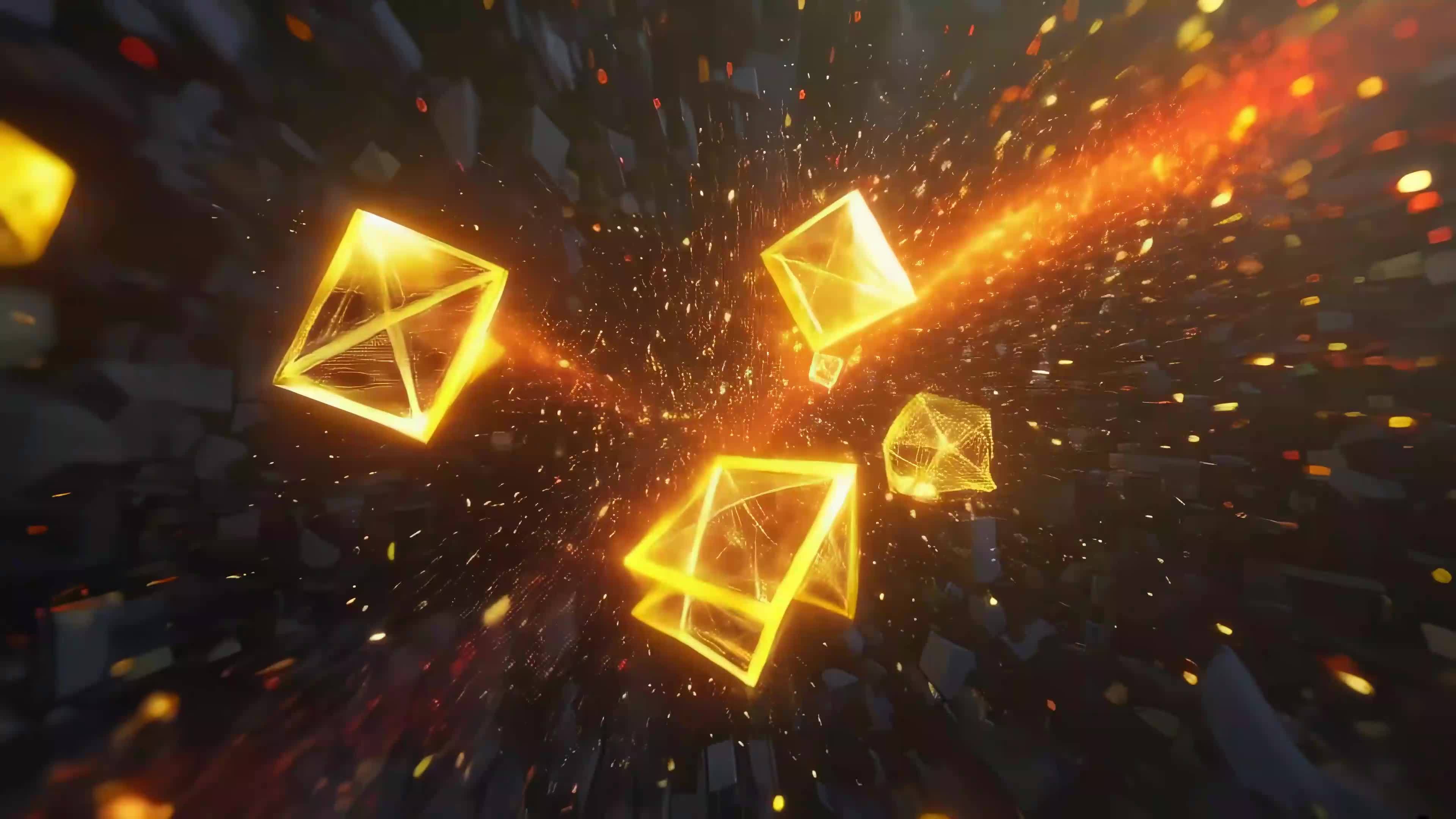 金色立方体空间穿梭视频素材画面2