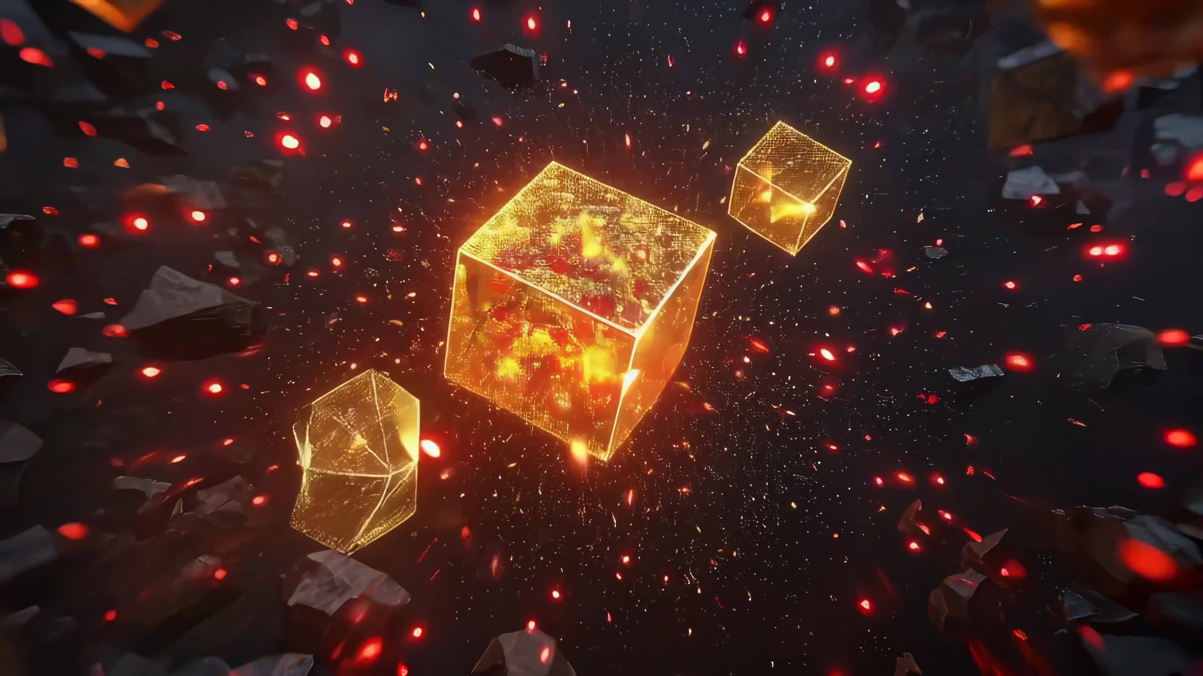 金色魔方粒子空间视频素材画面1