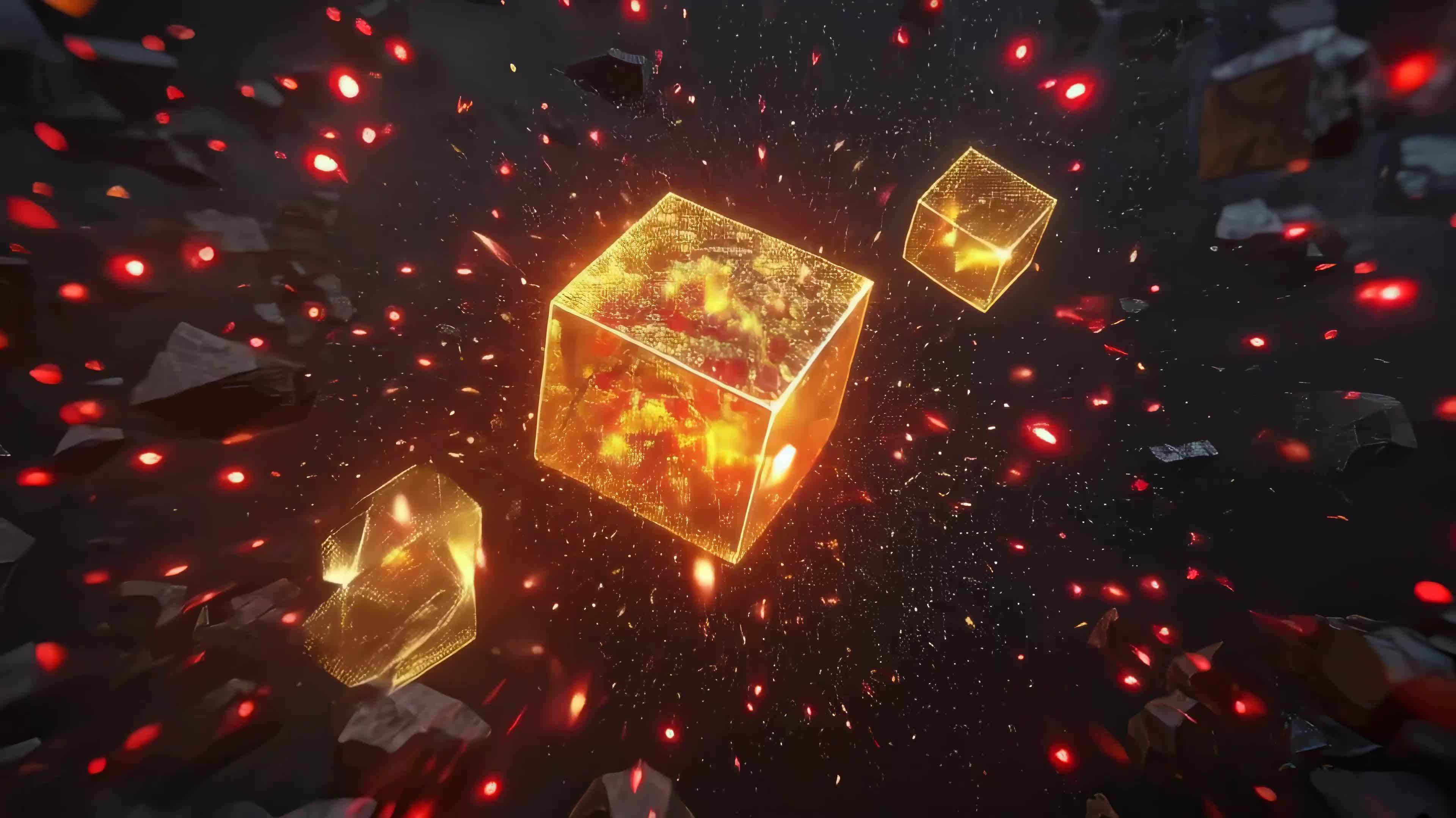 金色魔方粒子空间视频素材画面2