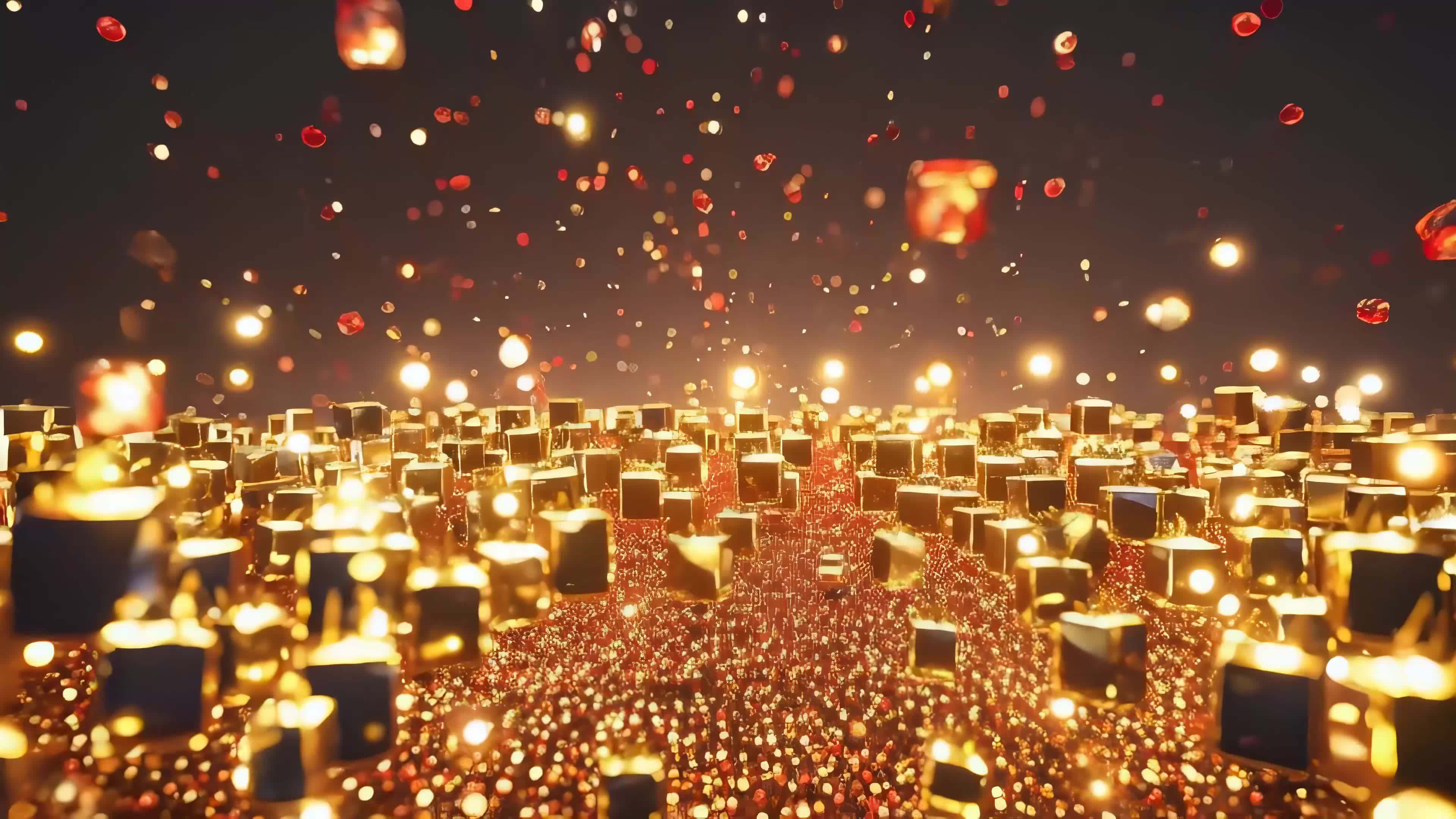 金色立方体粒子流视频素材画面2