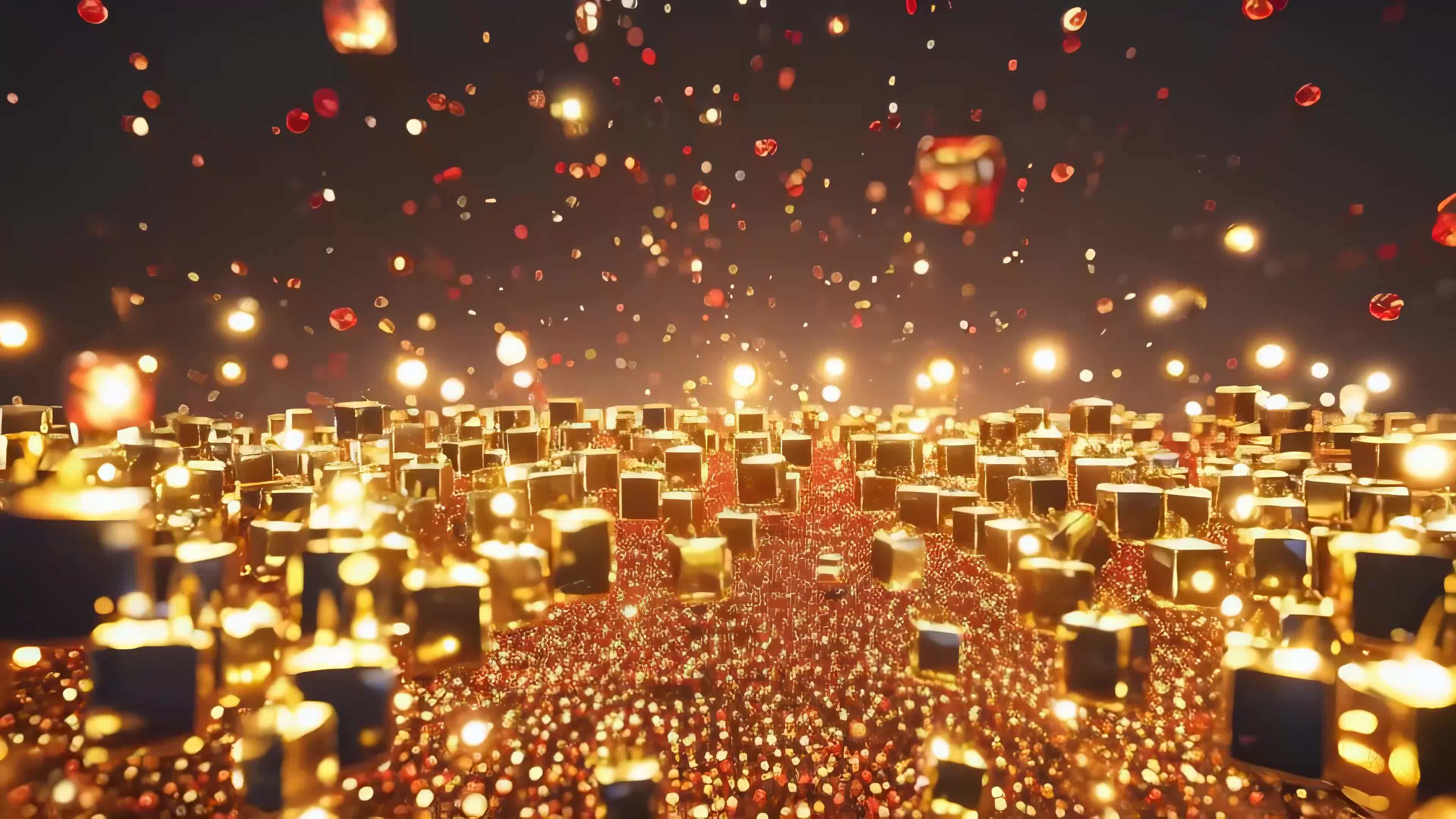 金色立方体粒子流视频素材画面4