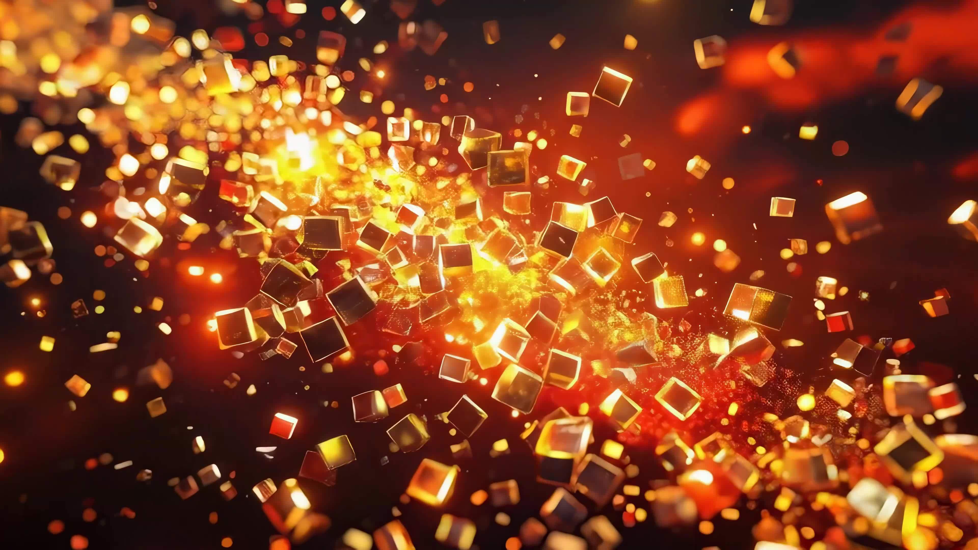 金色立方体粒子飞舞视频素材画面2