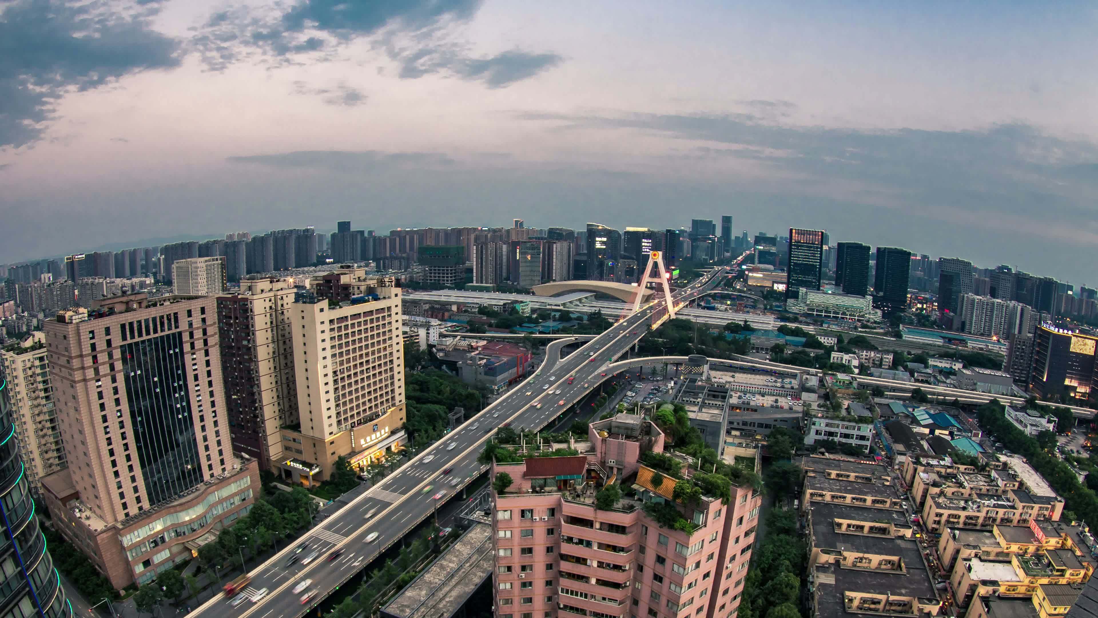 成都武侯区天府立交桥夜景延时视频素材画面1