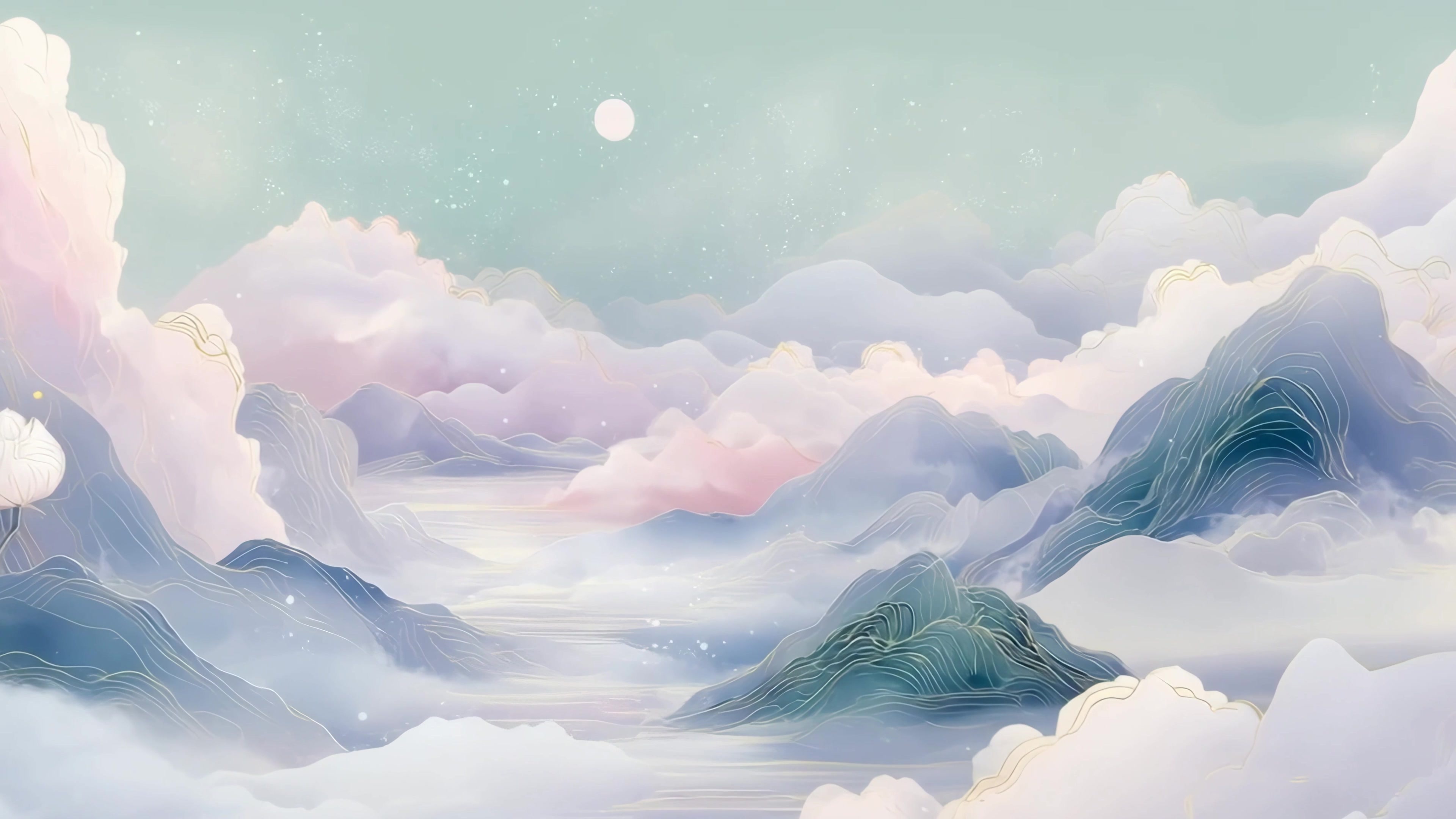 绿色唯美水墨国风山水插画风视频素材画面3