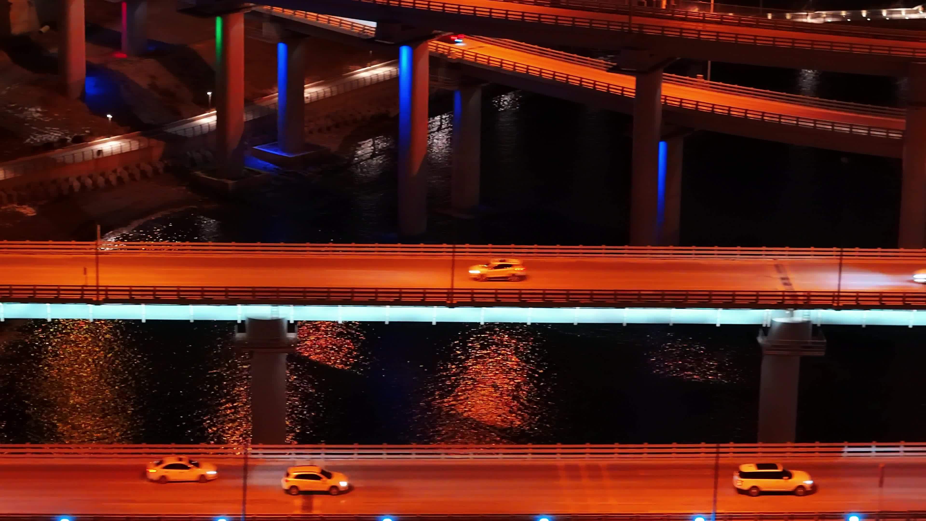 大连星海湾大桥航拍夜景视频素材画面2