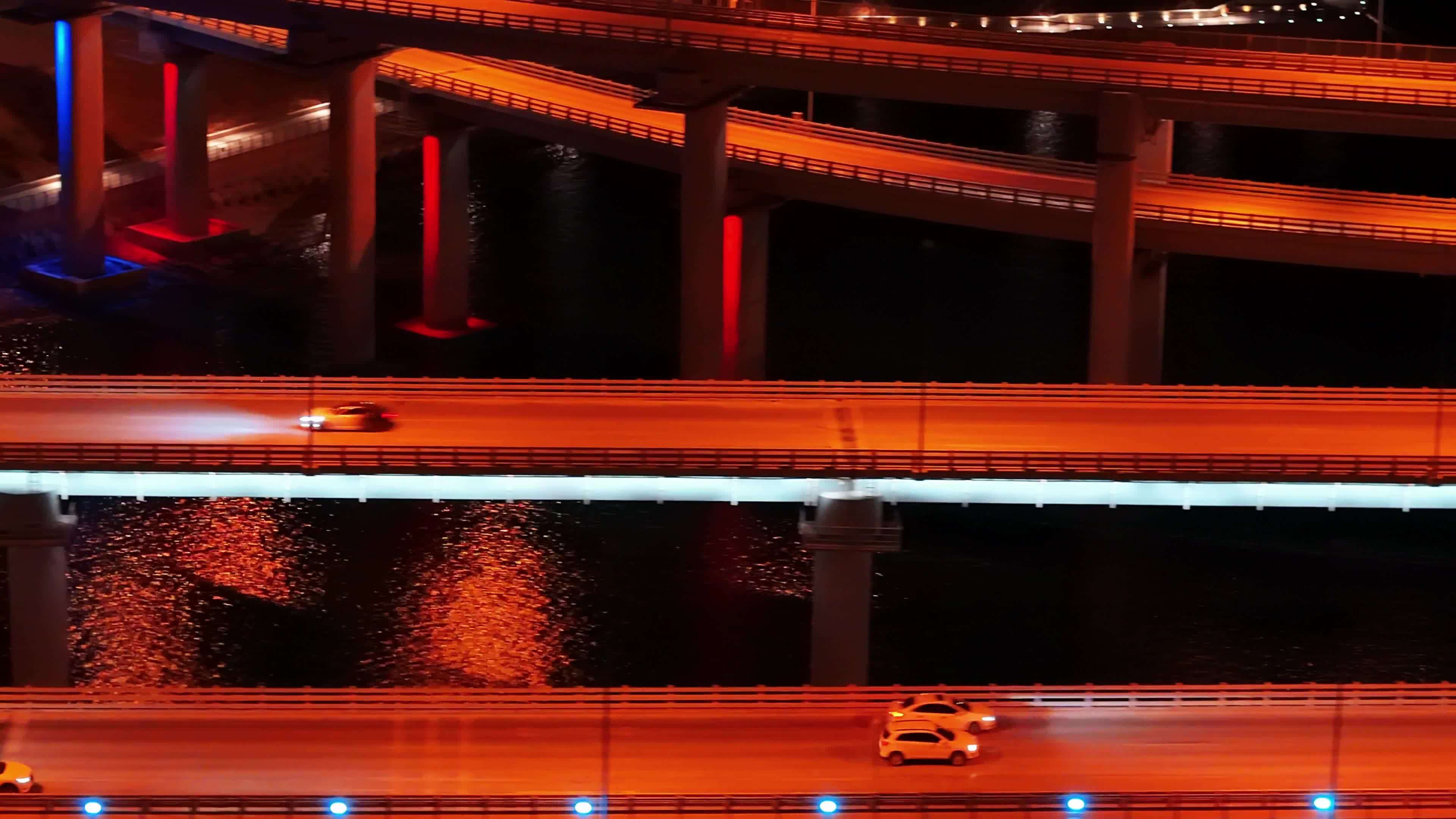 大连星海湾大桥航拍夜景视频素材画面3