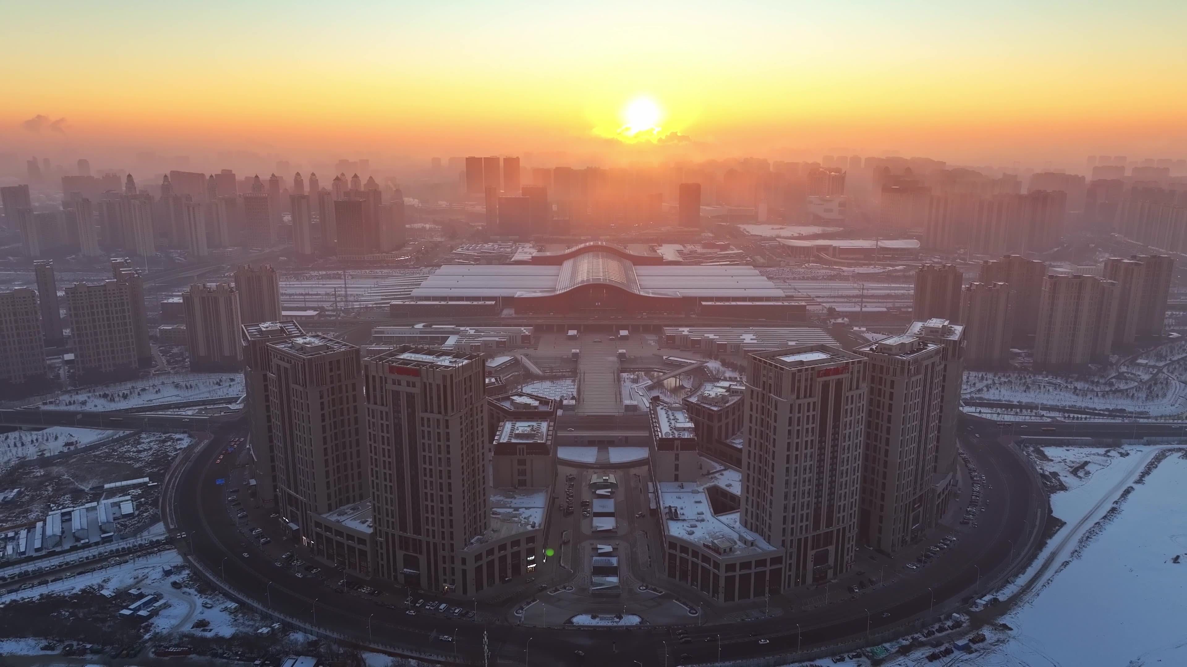哈尔滨西站日出云海航拍视频素材视频素材画面1