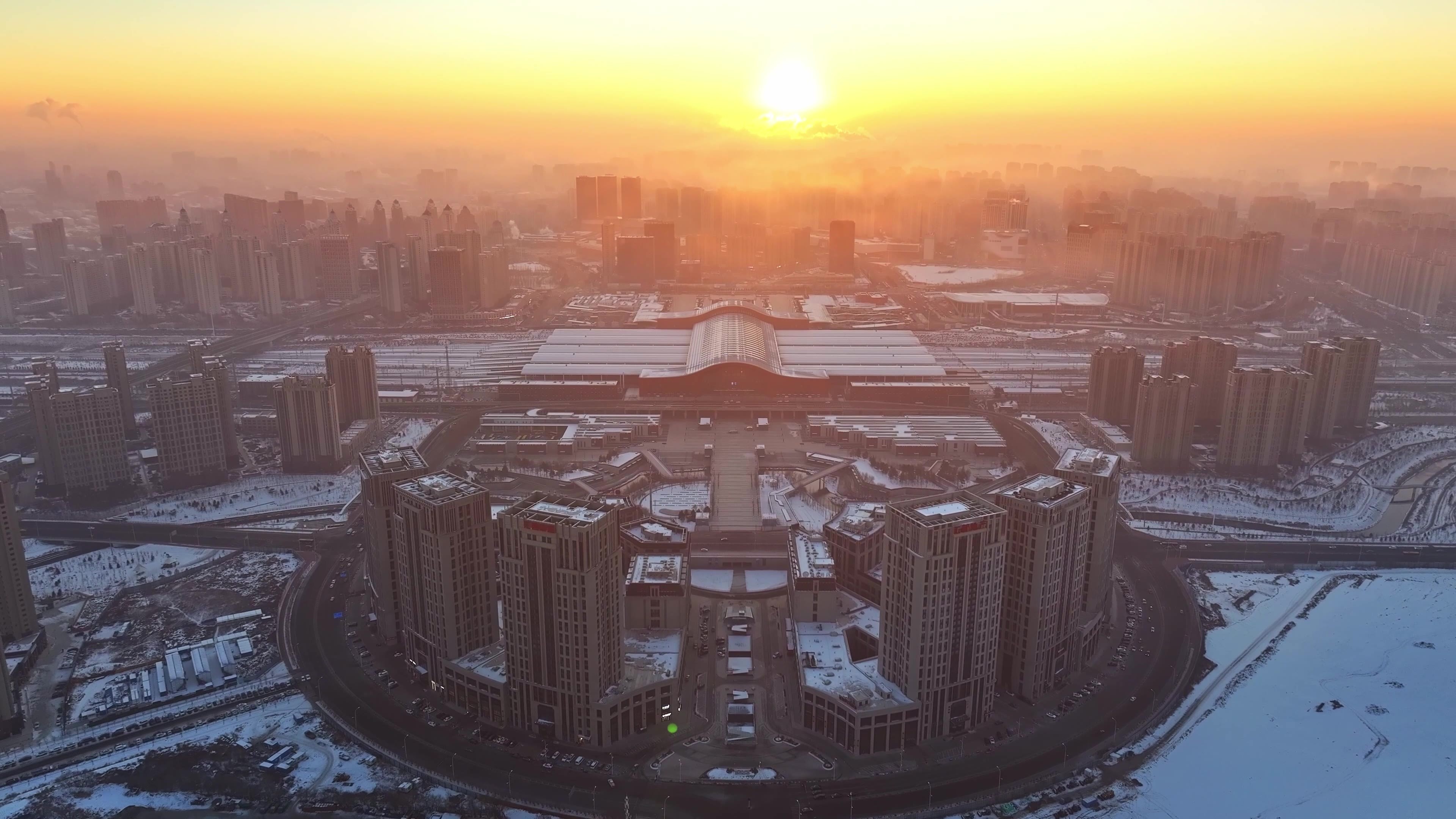 哈尔滨西站日出云海航拍视频素材视频素材画面2