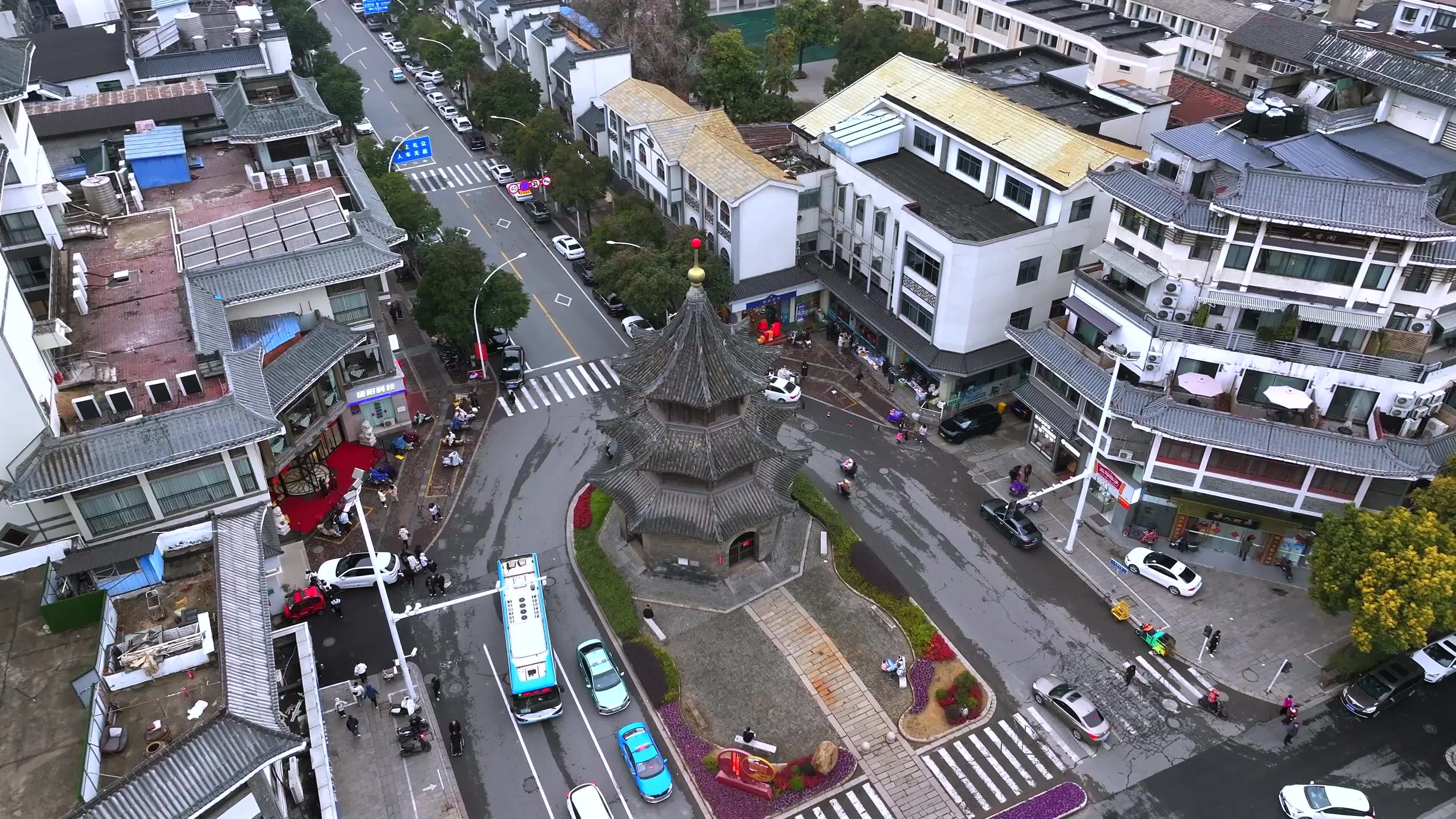 最全角度扬州四望亭过年航拍视频素材画面1