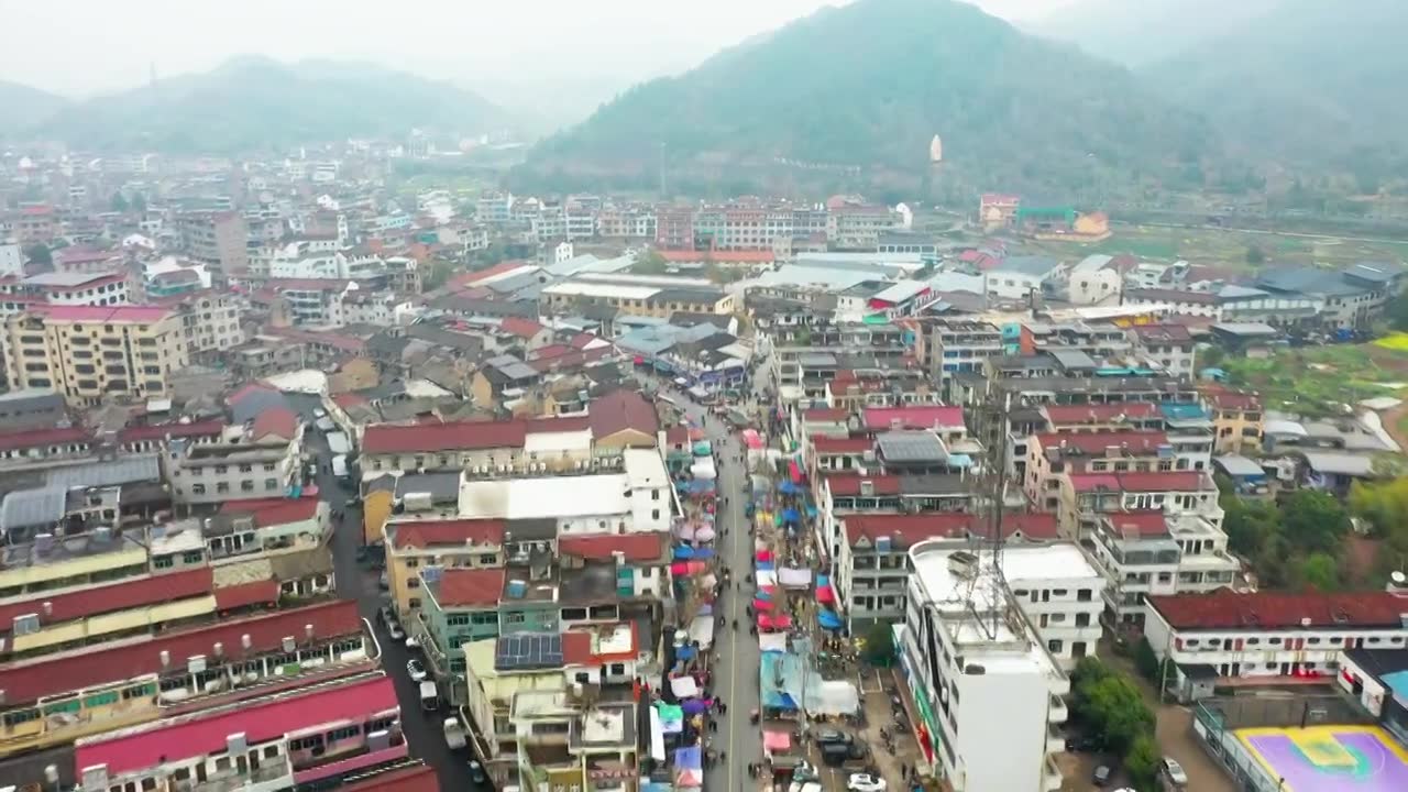 浙江天台，洪畴镇，小镇航拍合集视频素材画面1
