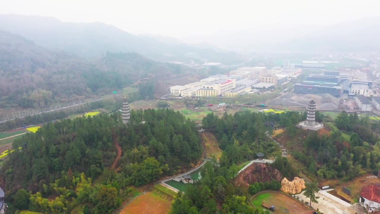 浙江天台，洪畴镇，万魁双塔，合集视频素材画面1