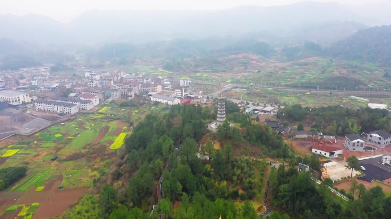 浙江天台，洪畴镇，万魁双塔，合集视频素材画面3