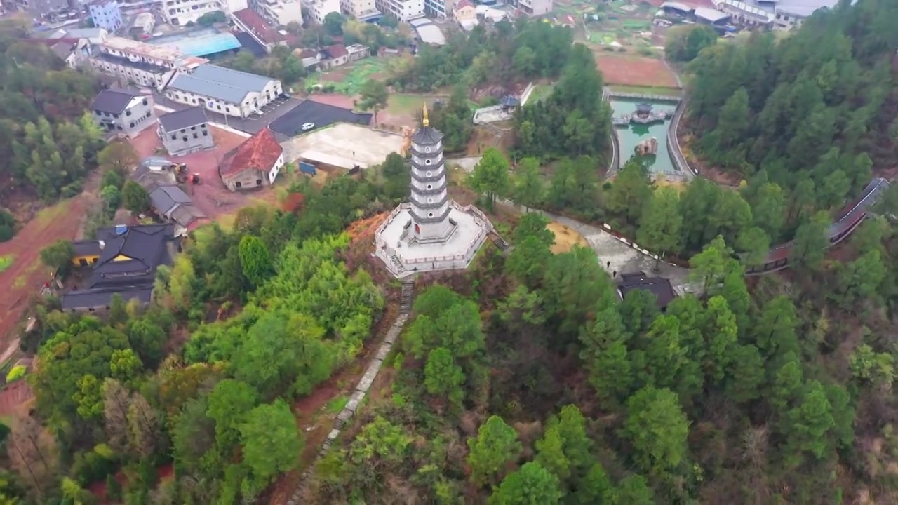 浙江天台，洪畴镇，万魁双塔，合集视频素材画面4