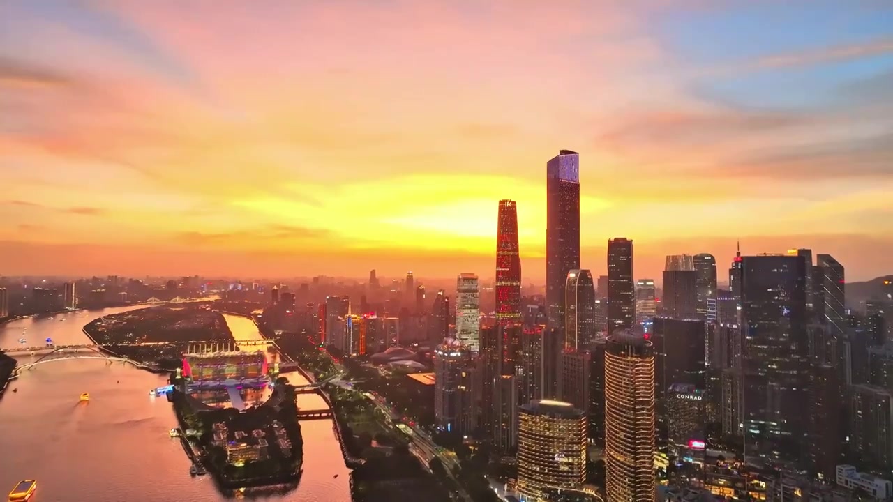 广州晚霞天际线航拍视频素材画面3