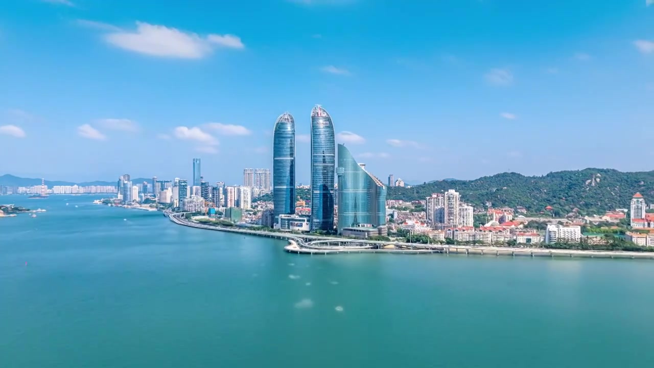 厦门城市航拍 厦门地标 厦门双子塔视频素材画面4