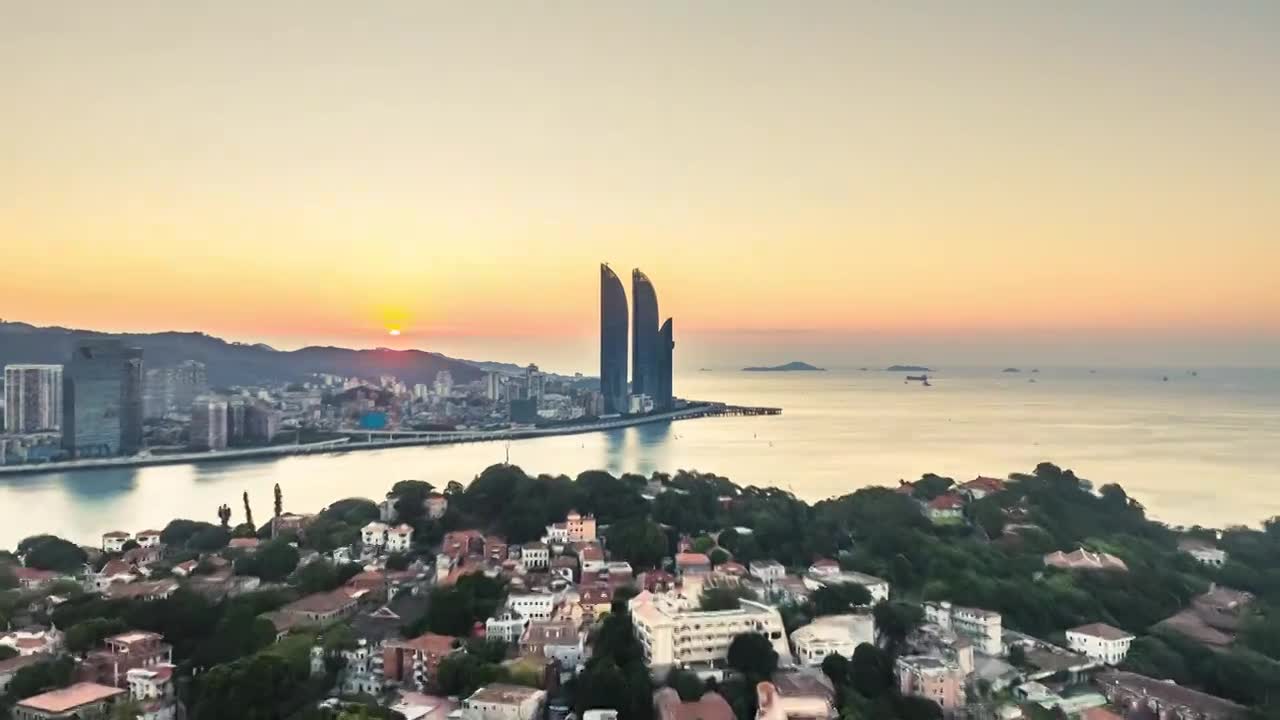 厦门日出航拍延时视频素材画面1