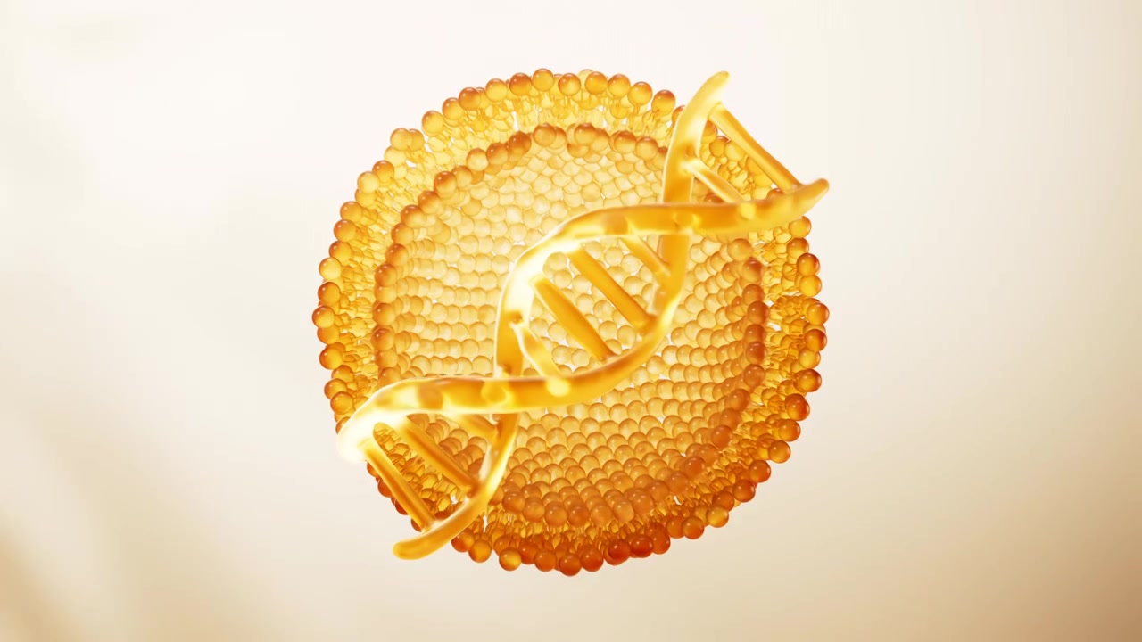 基因DNA与金色细胞背景三维渲染视频素材画面4