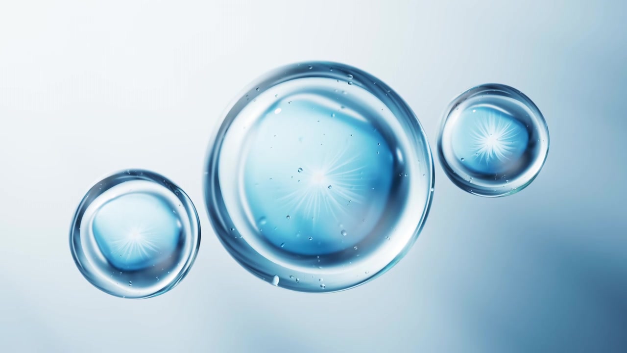 透明晶莹剔透的蓝色气泡三维渲染视频素材画面4