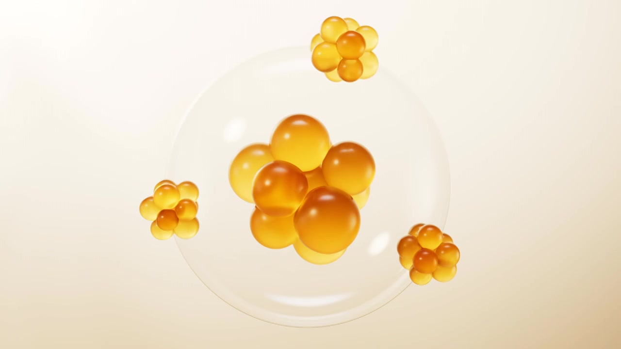 金色透明球体细胞三维渲染视频素材画面1