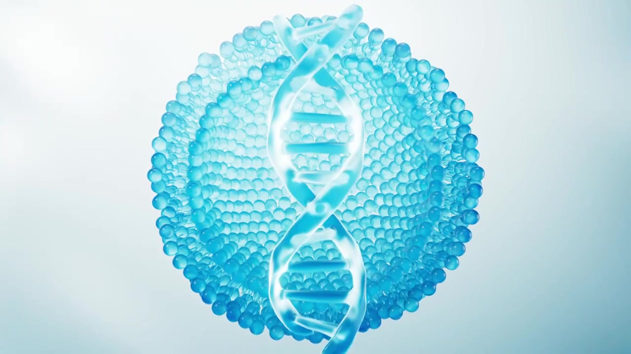 蓝色细胞结构与DNA三维渲染视频素材画面4