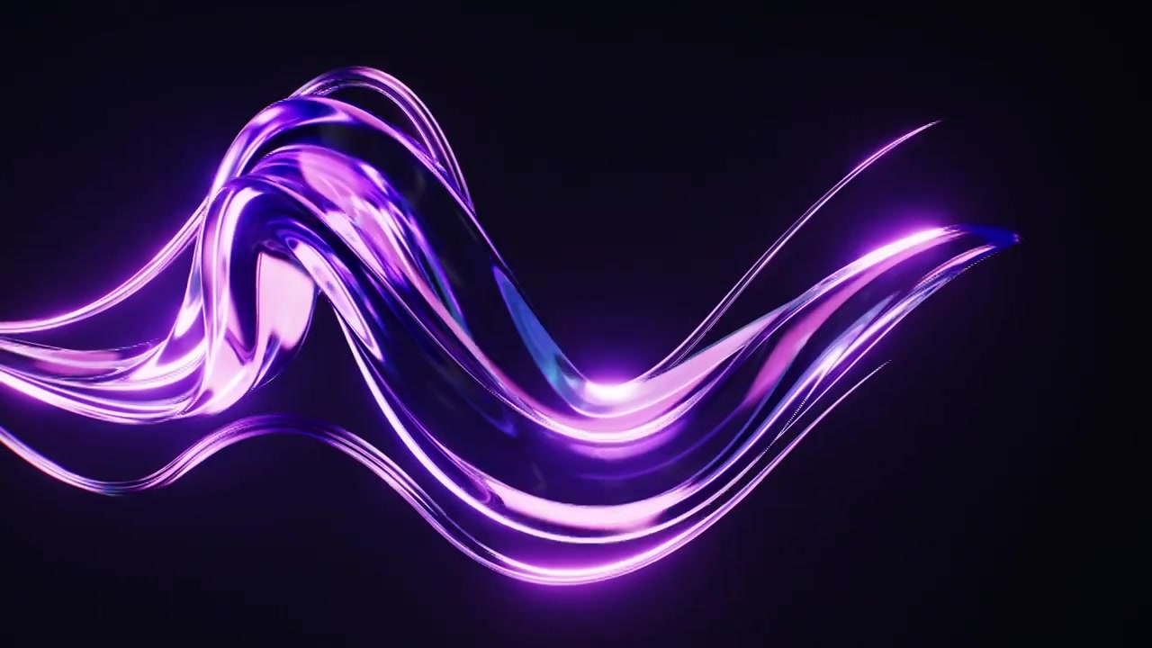 流动的霓虹透明发光曲线背景三维渲染视频素材画面4