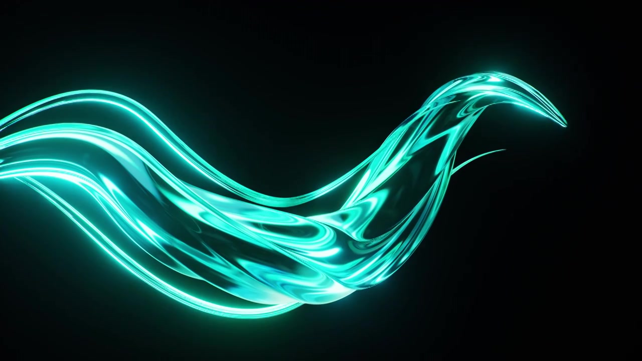 流动的霓虹透明发光曲线背景三维渲染视频素材画面4