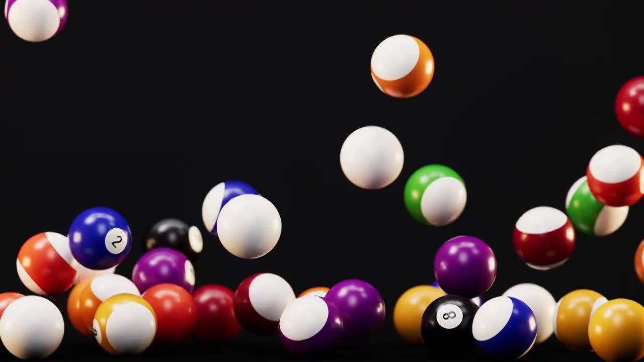 五颜六色的台球三维渲染视频素材画面1
