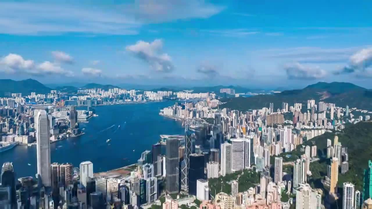 香港维多利亚港航拍延时视频素材画面1