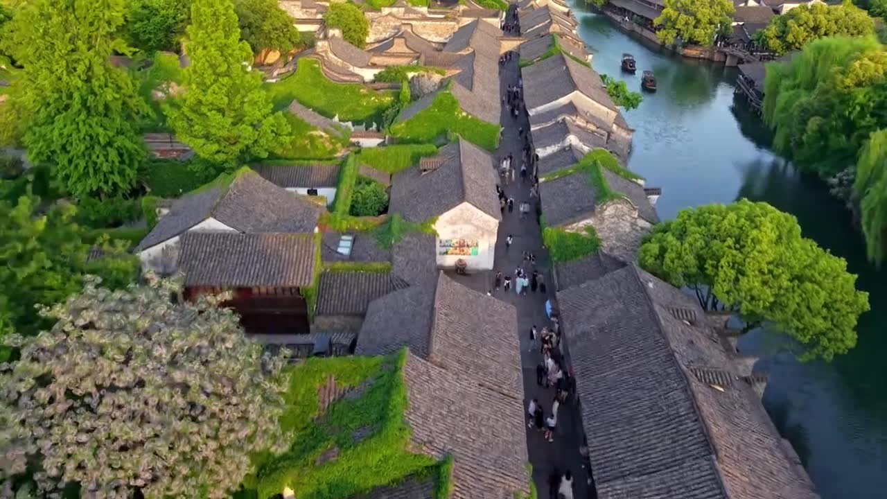 乌镇西栅航拍视频素材画面1